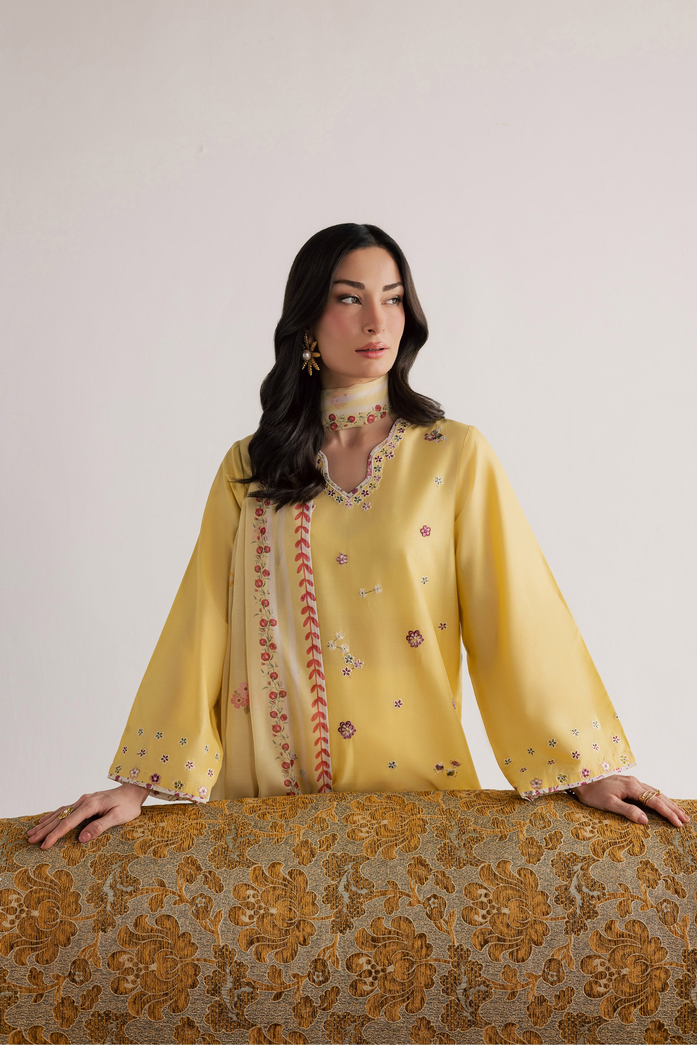 Cardiff 3Pc - Embroidered Lawn Dress EverydayEdit26 BATIK XS / Ochre / Pima Lawn-S / Ochre / Pima Lawn-M / Ochre / Pima Lawn-L / Ochre / Pima Lawn-XL / Ochre / Pima Lawn