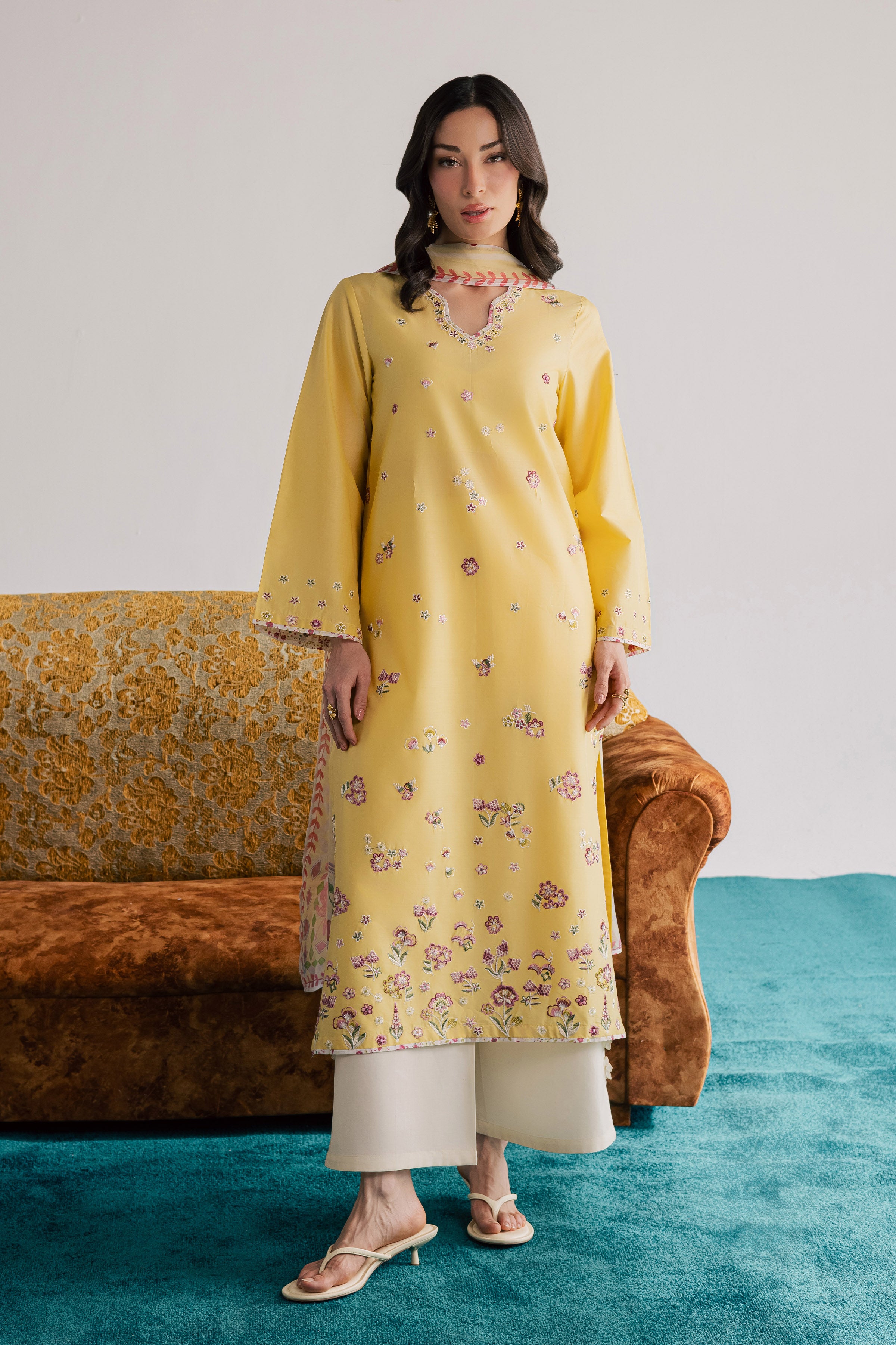Cardiff 3Pc - Embroidered Lawn Dress EverydayEdit26 BATIK XS / Ochre / Pima Lawn-S / Ochre / Pima Lawn-M / Ochre / Pima Lawn-L / Ochre / Pima Lawn-XL / Ochre / Pima Lawn