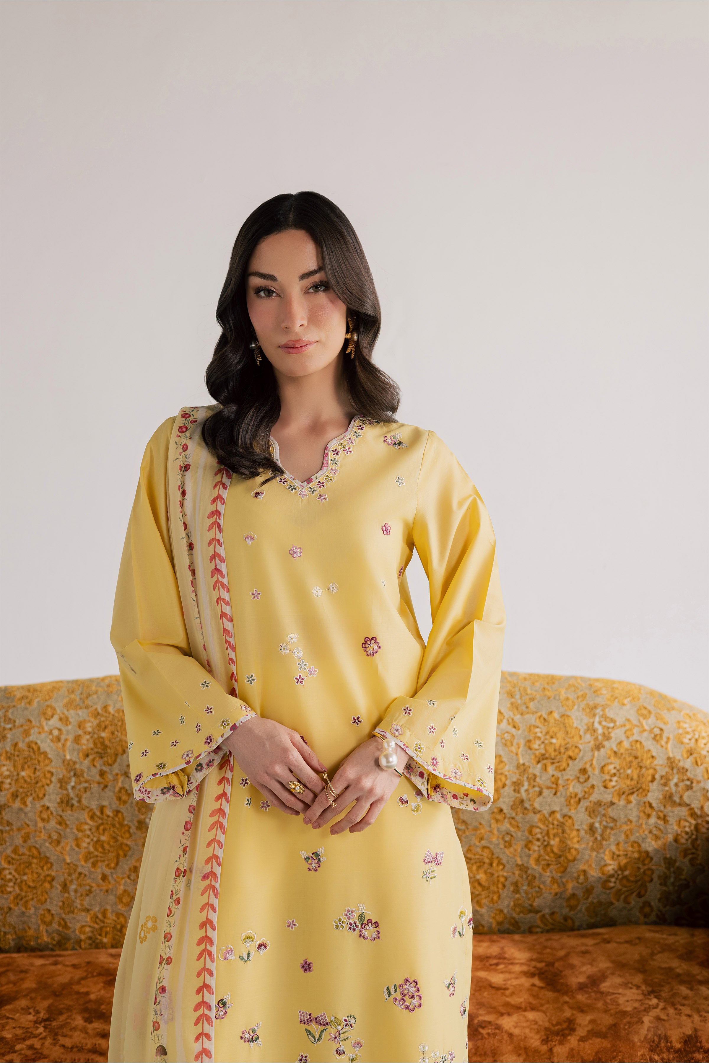 Cardiff 3Pc - Embroidered Lawn Dress EverydayEdit26 BATIK XS / Ochre / Pima Lawn-S / Ochre / Pima Lawn-M / Ochre / Pima Lawn-L / Ochre / Pima Lawn-XL / Ochre / Pima Lawn