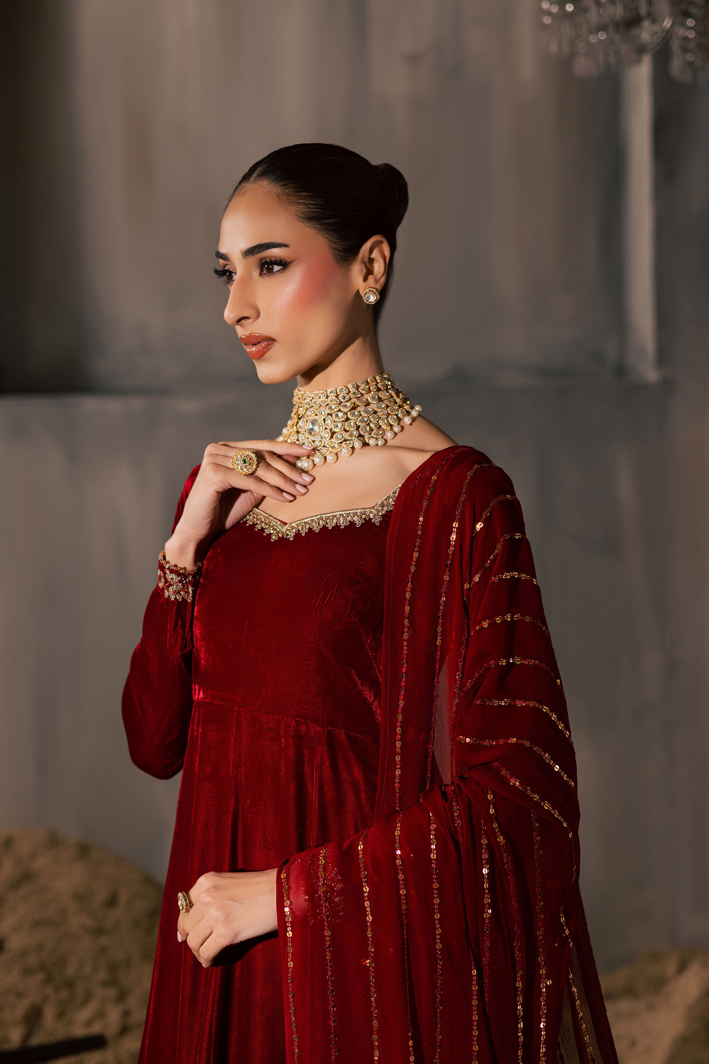 Carnation 3Pc - Velvet Luxe Pret BATIKLuxePRET2025 BATIK XS / Red / Velvet-S / Red / Velvet-M / Red / Velvet-L / Red / Velvet-XL / Red / Velvet