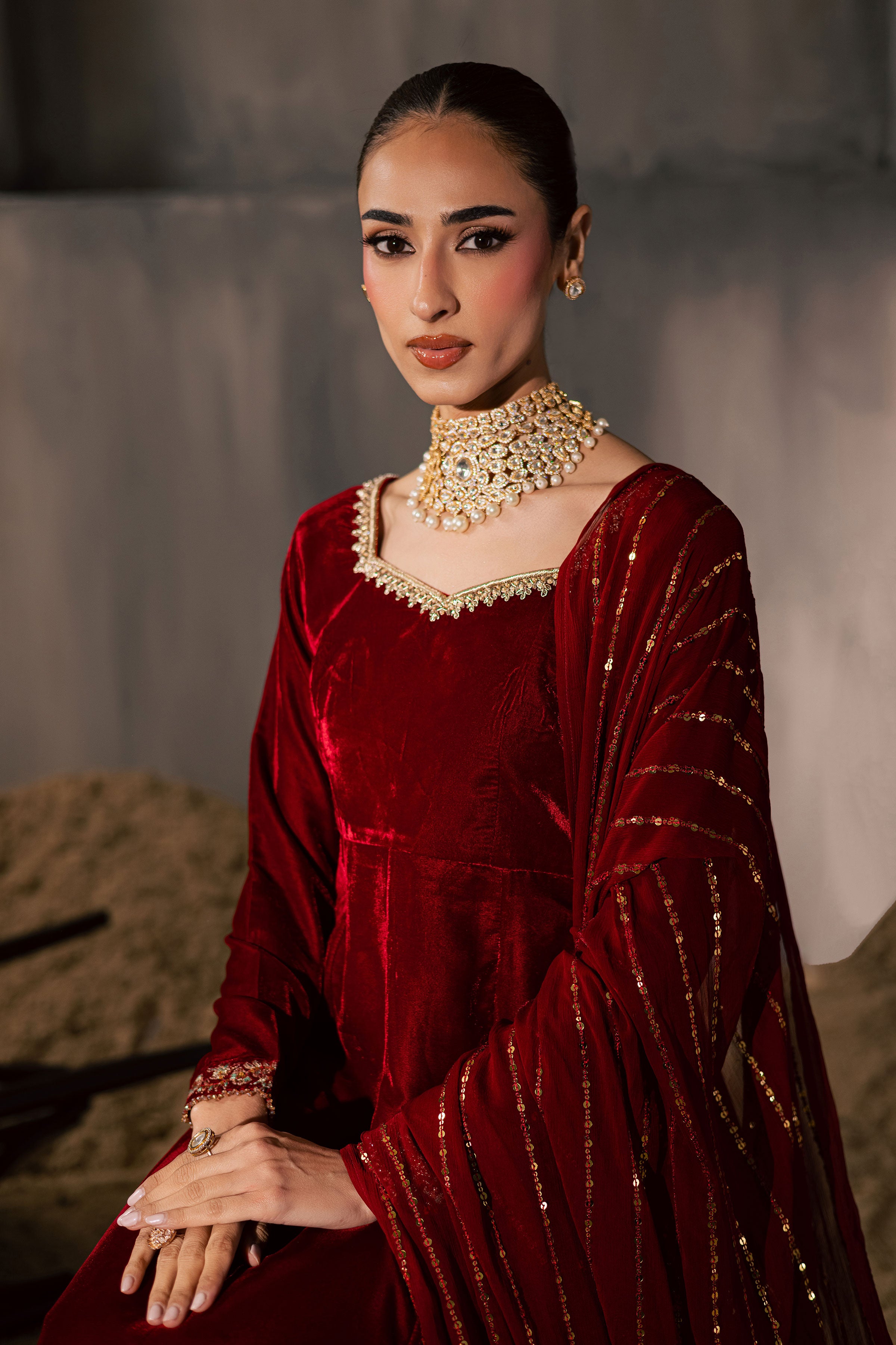 Carnation 3Pc - Velvet Luxe Pret BATIKLuxePRET2025 BATIK XS / Red / Velvet-S / Red / Velvet-M / Red / Velvet-L / Red / Velvet-XL / Red / Velvet