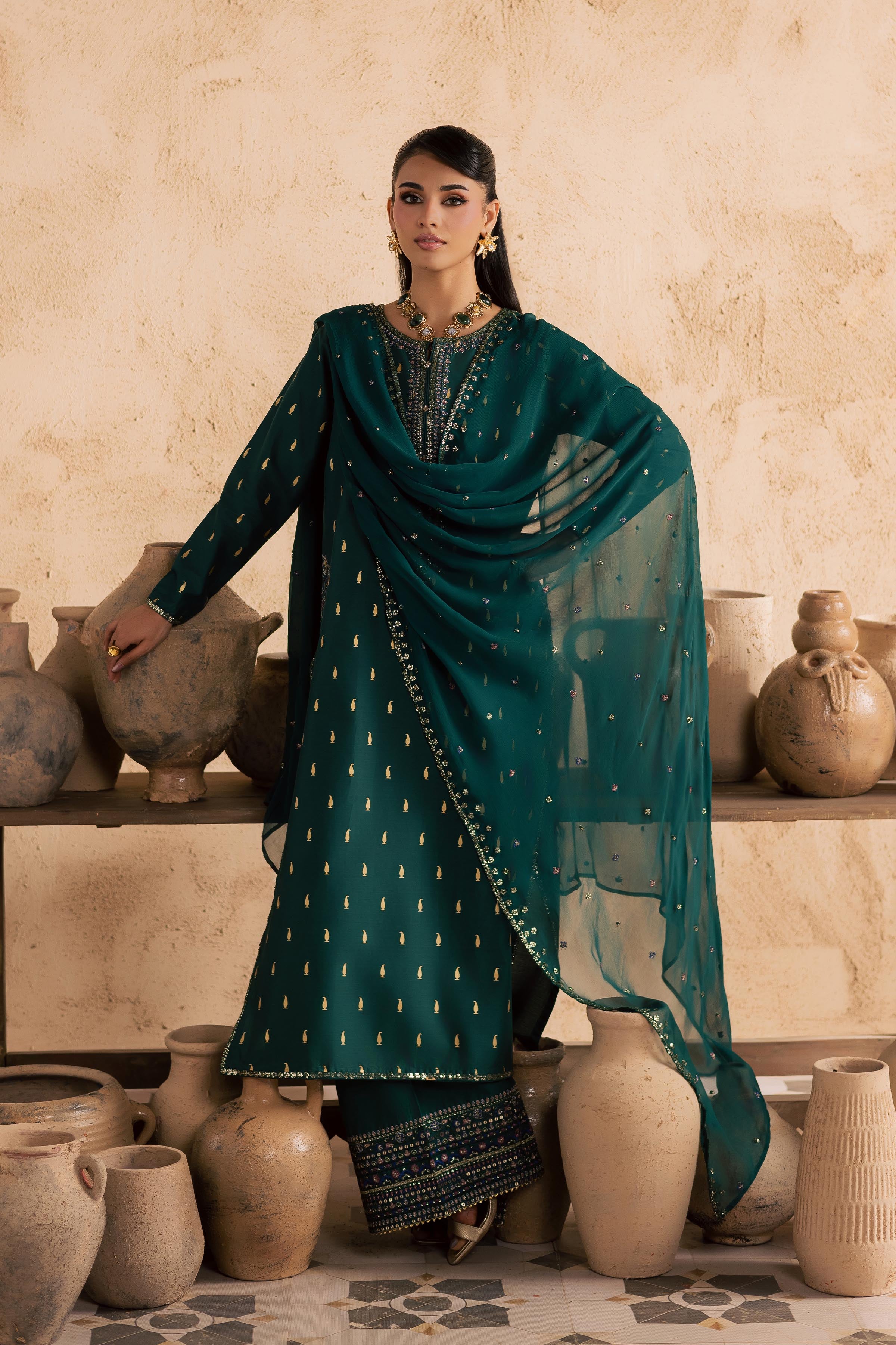 Caspien 3Pc - Embroidered Festive Pret BATIKSS26 BATIK XS / Perzik Green / Giza-S / Perzik Green / Giza-M / Perzik Green / Giza-L / Perzik Green / Giza-XL / Perzik Green / Giza
