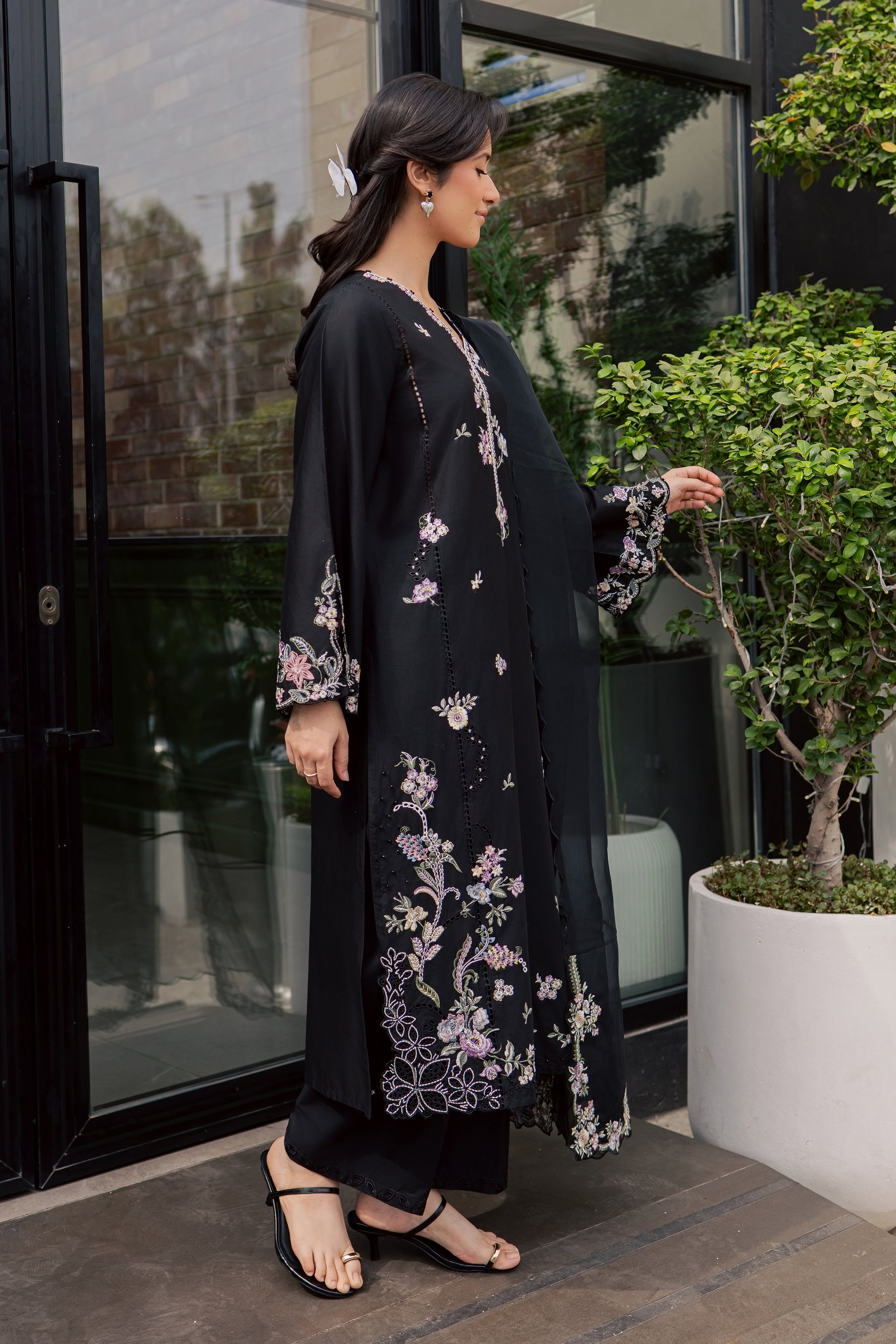 Caviar 3Pc - Embroidered Lawn Dress EverydayEdit26 BATIK XS / Black / Pima Lawn