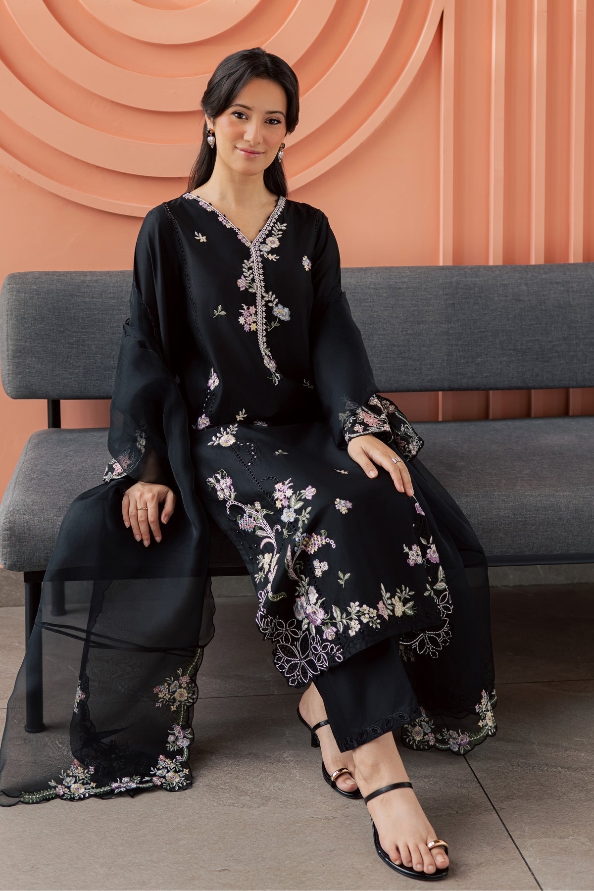 Caviar 3Pc - Embroidered Lawn Dress EverydayEdit26 BATIK XS / Black / Pima Lawn