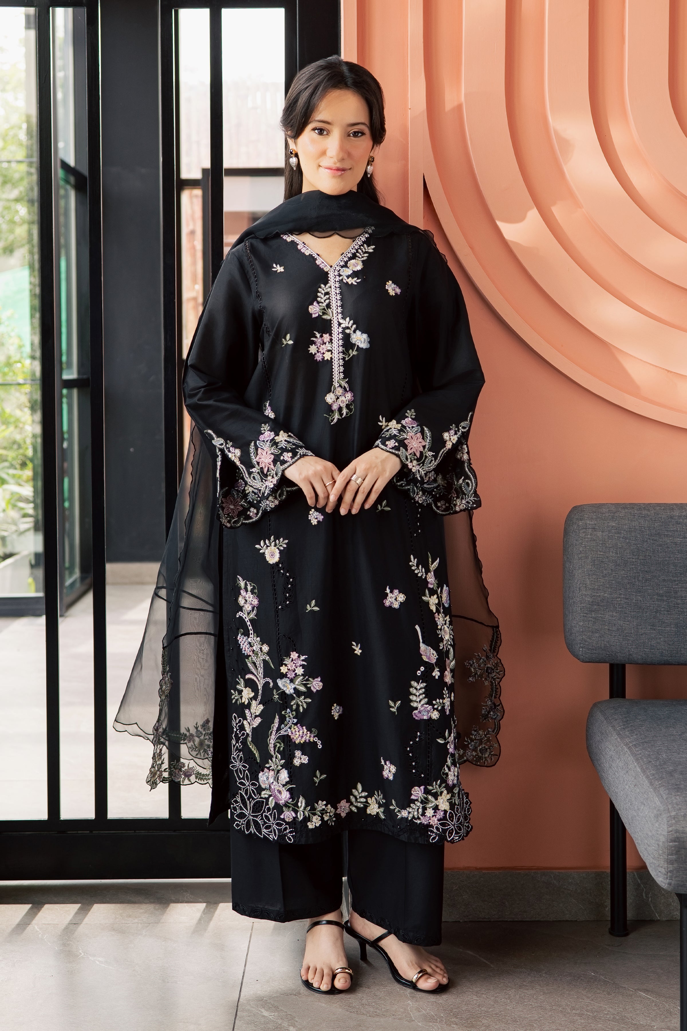 Caviar 3Pc - Embroidered Lawn Dress EverydayEdit26 BATIK XS / Black / Pima Lawn