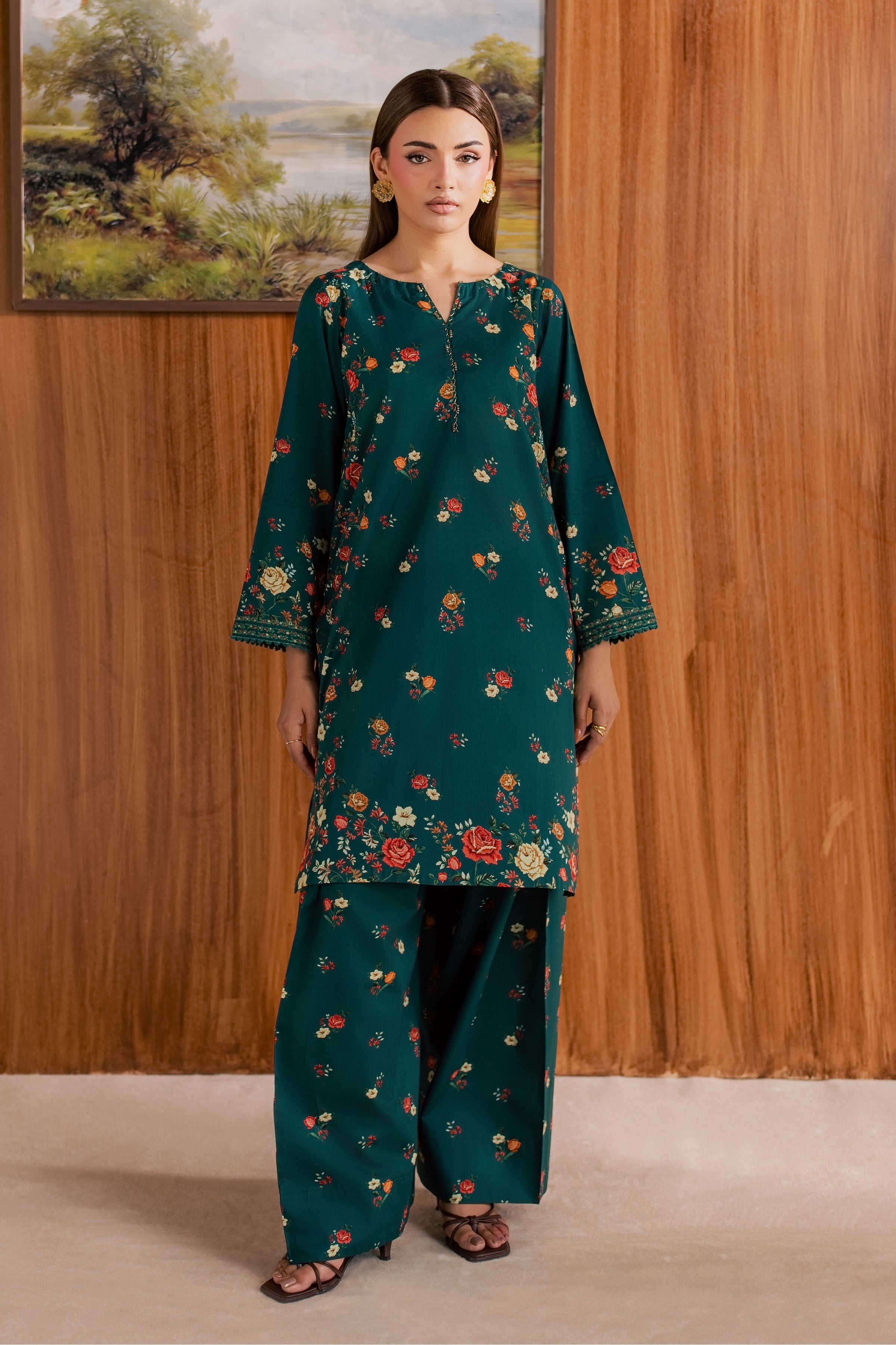 Chace 2Pc - Printed Lawn Dress BATIKSS26 BATIK XS / Bottle Green / Lawn-S / Bottle Green / Lawn-M / Bottle Green / Lawn-L / Bottle Green / Lawn-XL / Bottle Green / Lawn