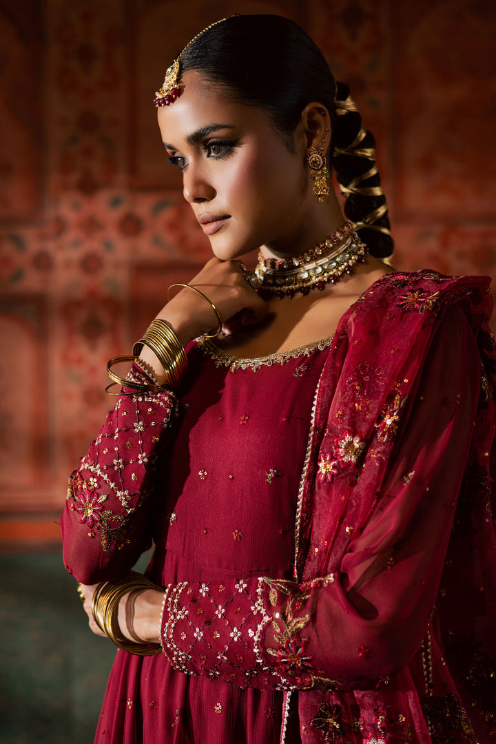 Chaotic Garet 3Pc - Chiffon Wedding Frock BATIKLuxePRET2025  BATIK   S / Maroon / Raw Silk & Crinkle-M / Maroon / Raw Silk & Crinkle-L / Maroon / Raw Silk & Crinkle