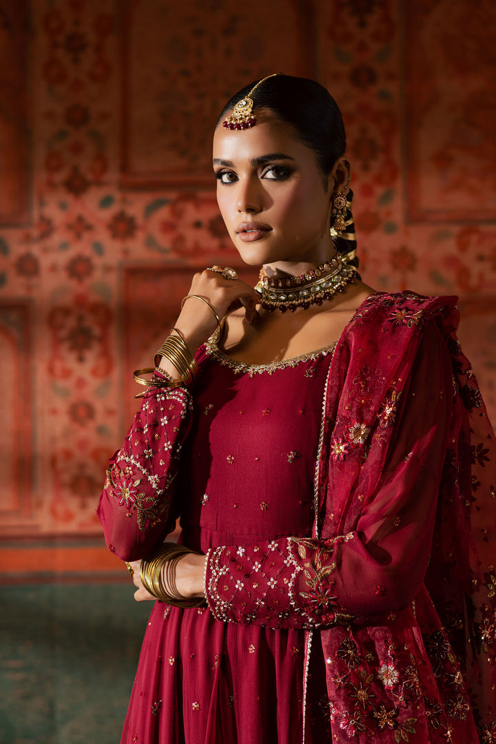 Chaotic Garet 3Pc - Chiffon Wedding Frock BATIKLuxePRET2025  BATIK   S / Maroon / Raw Silk & Crinkle-M / Maroon / Raw Silk & Crinkle-L / Maroon / Raw Silk & Crinkle