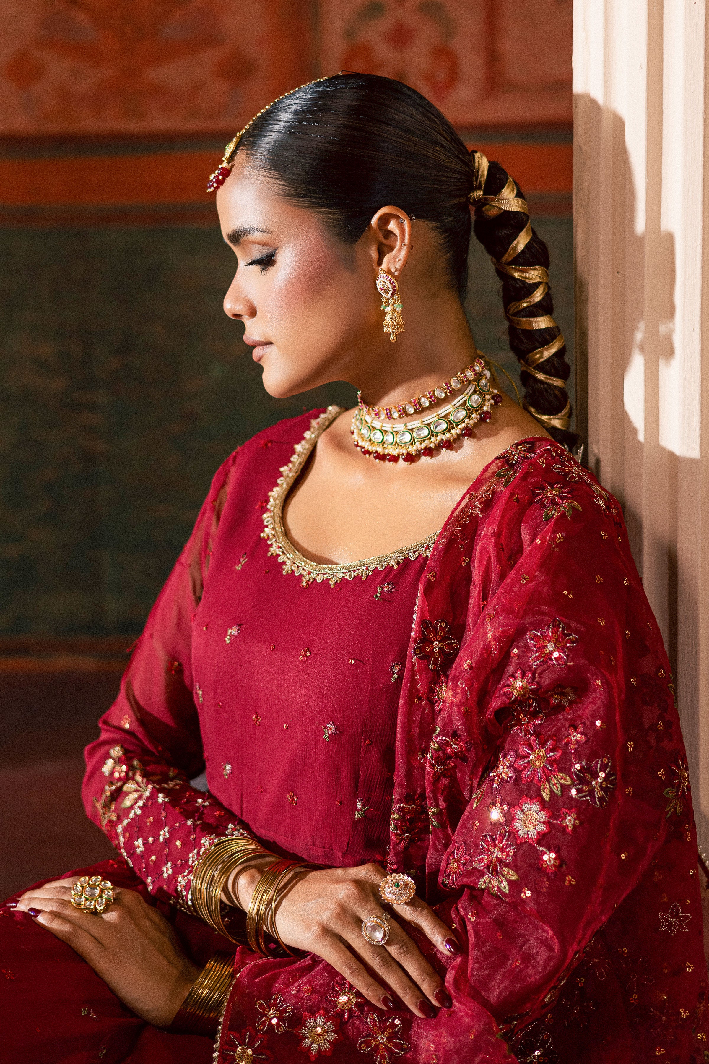 Chaotic Garet 3Pc - Chiffon Wedding Frock BATIKLuxePRET2025 BATIK S / Maroon / Raw Silk & Crinkle-M / Maroon / Raw Silk & Crinkle-L / Maroon / Raw Silk & Crinkle