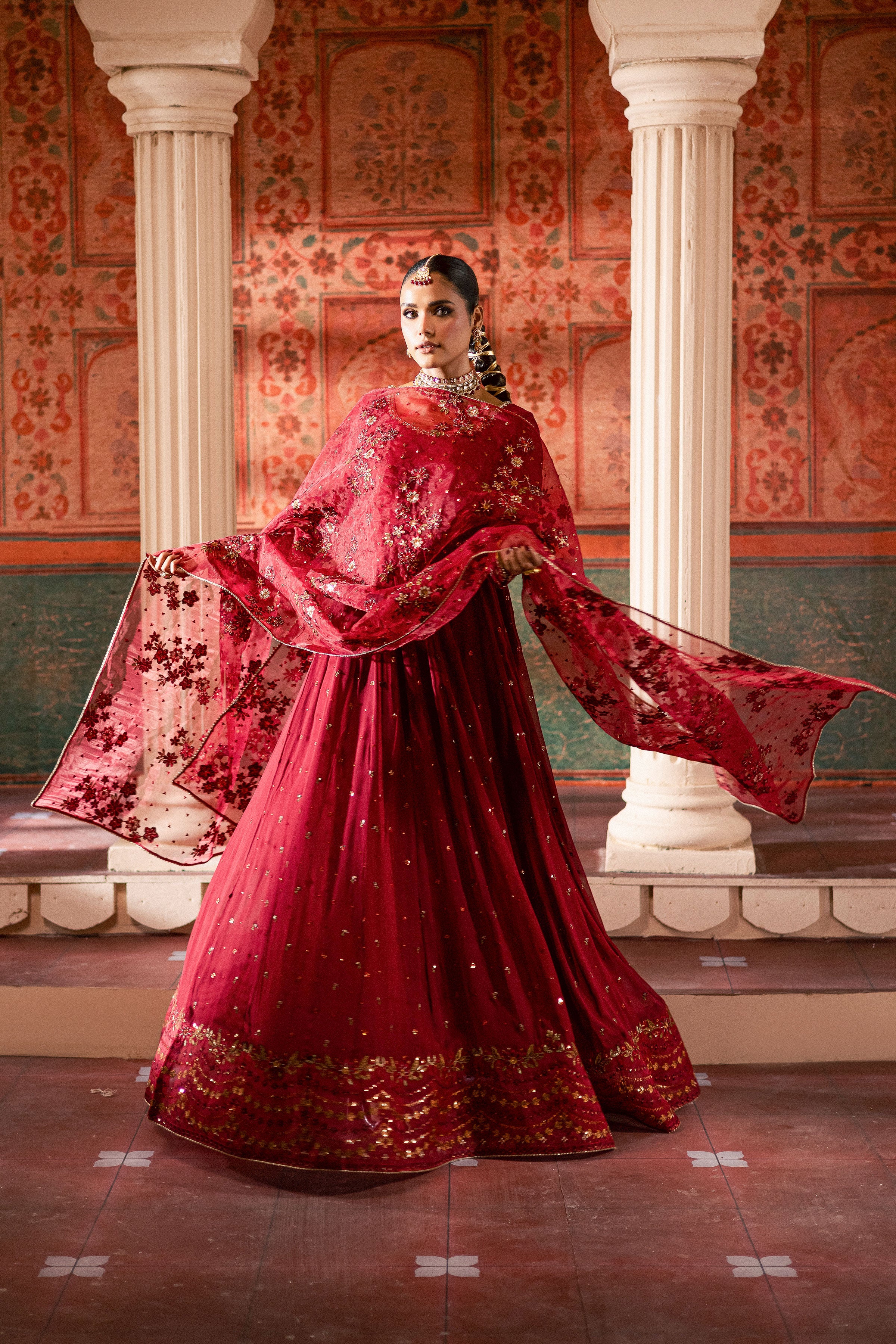 Chaotic Garet 3Pc - Chiffon Wedding Frock BATIKLuxePRET2025 BATIK S / Maroon / Raw Silk & Crinkle-M / Maroon / Raw Silk & Crinkle-L / Maroon / Raw Silk & Crinkle