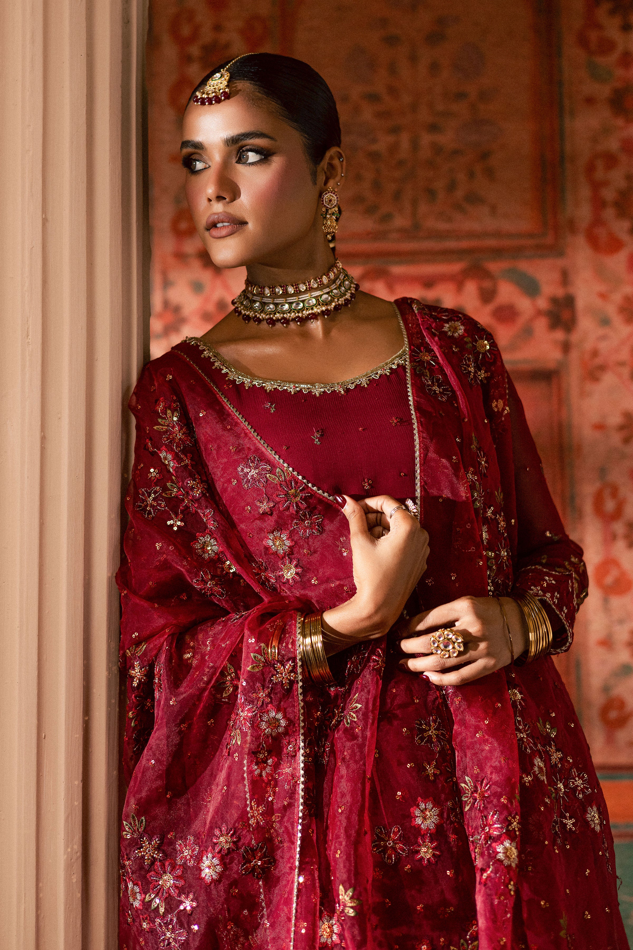 Chaotic Garet 3Pc - Chiffon Wedding Frock BATIKLuxePRET2025 BATIK S / Maroon / Raw Silk & Crinkle-M / Maroon / Raw Silk & Crinkle-L / Maroon / Raw Silk & Crinkle