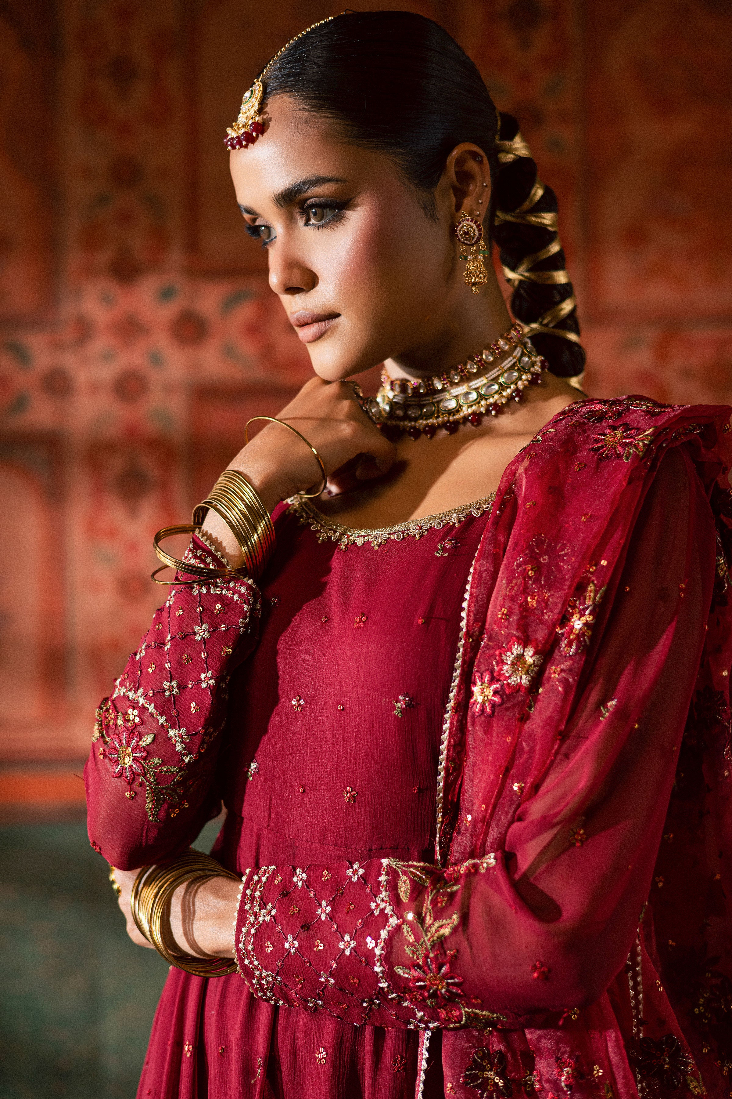 Chaotic Garet 3Pc - Chiffon Wedding Frock BATIKLuxePRET2025 BATIK S / Maroon / Raw Silk & Crinkle-M / Maroon / Raw Silk & Crinkle-L / Maroon / Raw Silk & Crinkle