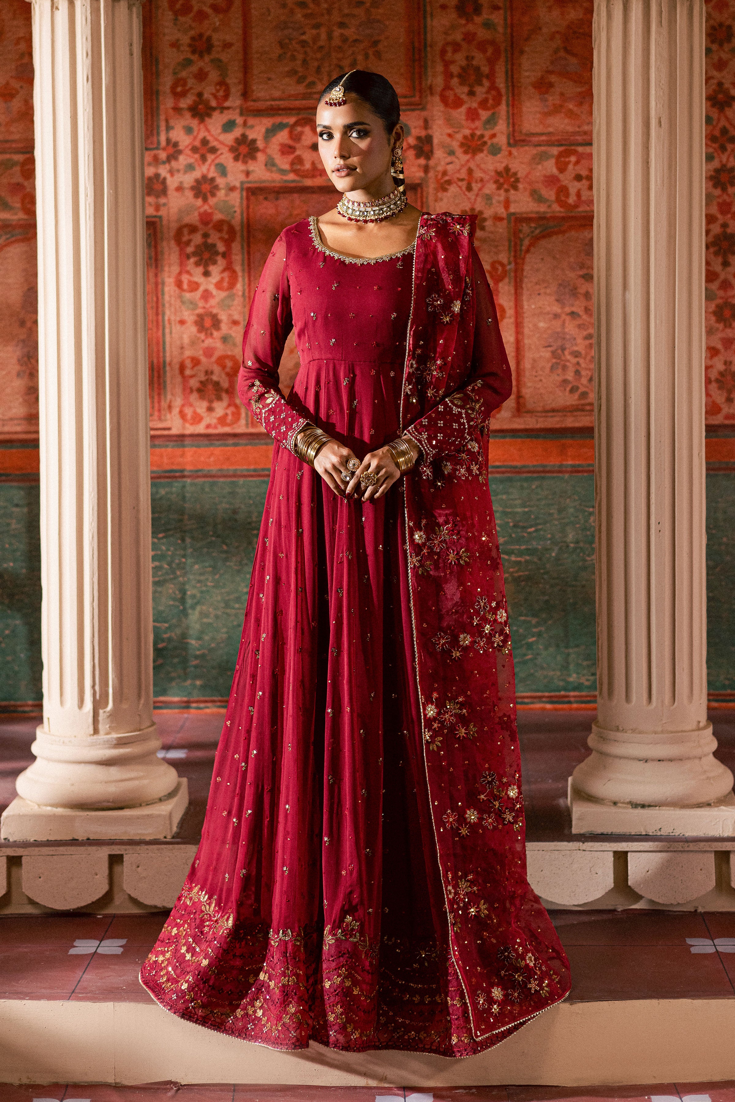 Chaotic Garet 3Pc - Chiffon Wedding Frock BATIKLuxePRET2025 BATIK S / Maroon / Raw Silk & Crinkle-M / Maroon / Raw Silk & Crinkle-L / Maroon / Raw Silk & Crinkle