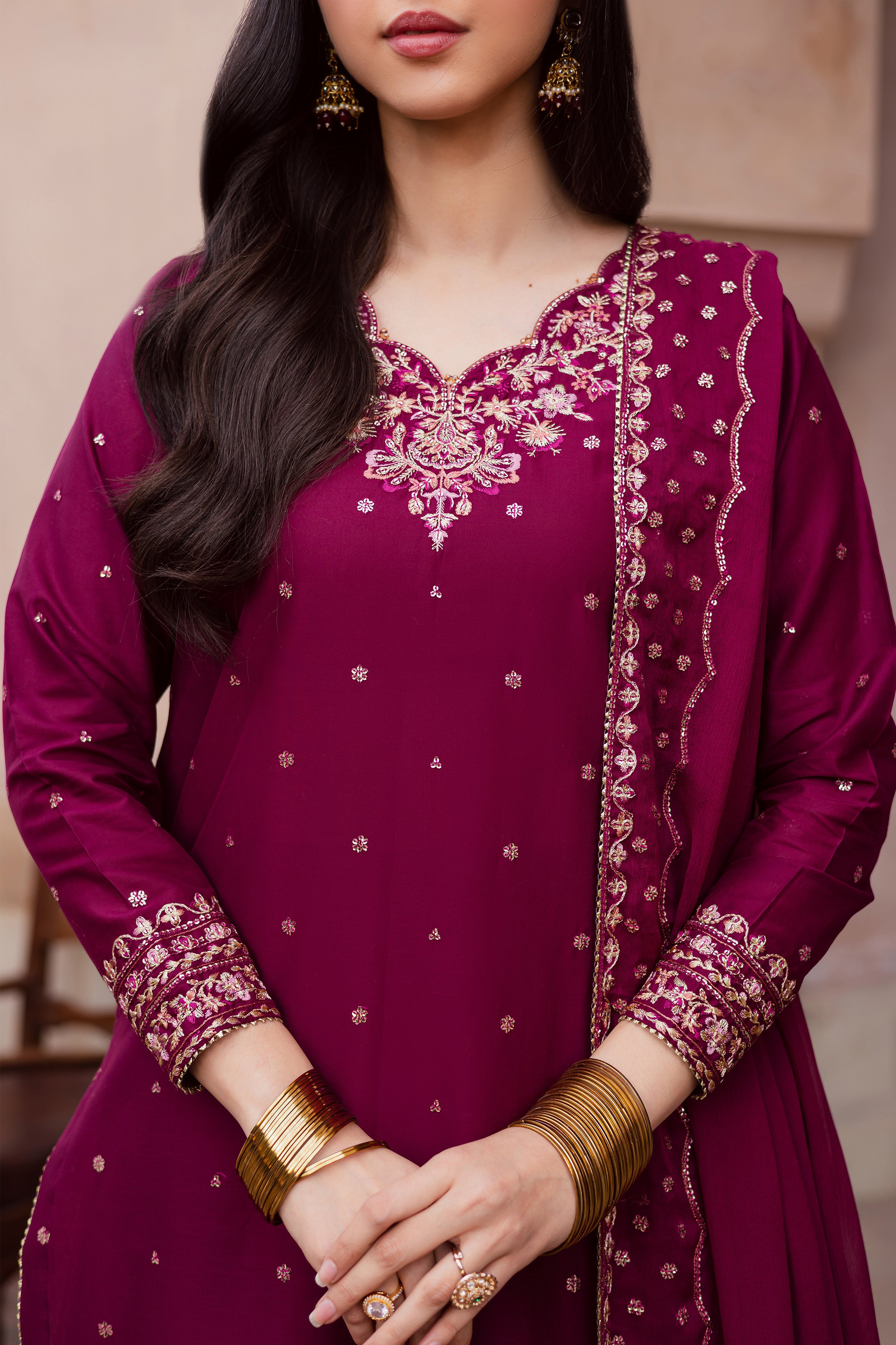 CherryBerry 3Pc - Festive Embroidered Lawn BATIKEID2026 BATIK XS / Burgundy / Pima Lawn-S / Burgundy / Pima Lawn-M / Burgundy / Pima Lawn-L / Burgundy / Pima Lawn-XL / Burgundy / Pima Lawn