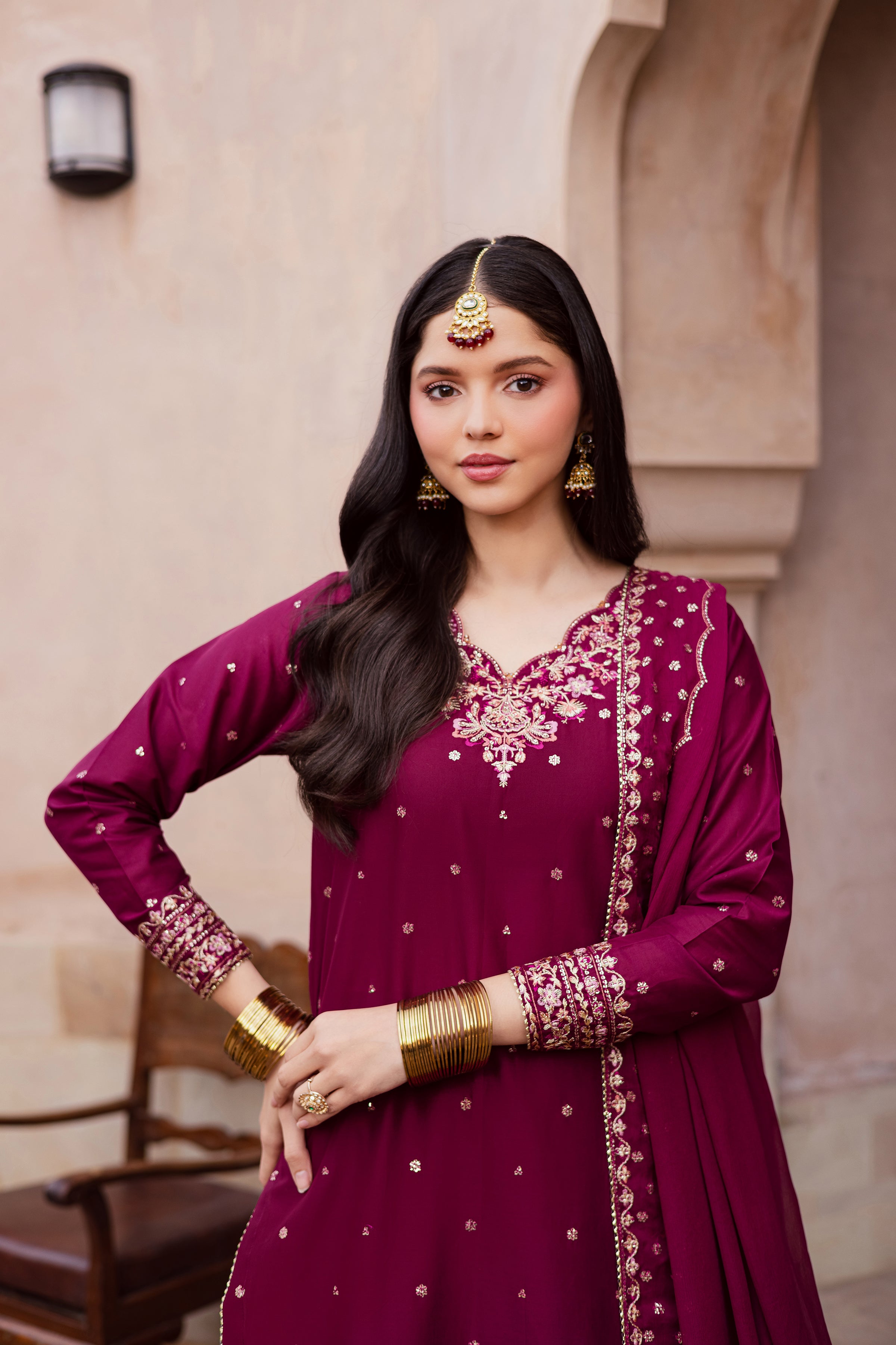 CherryBerry 3Pc - Festive Embroidered Lawn BATIKEID2026 BATIK XS / Burgundy / Pima Lawn-S / Burgundy / Pima Lawn-M / Burgundy / Pima Lawn-L / Burgundy / Pima Lawn-XL / Burgundy / Pima Lawn