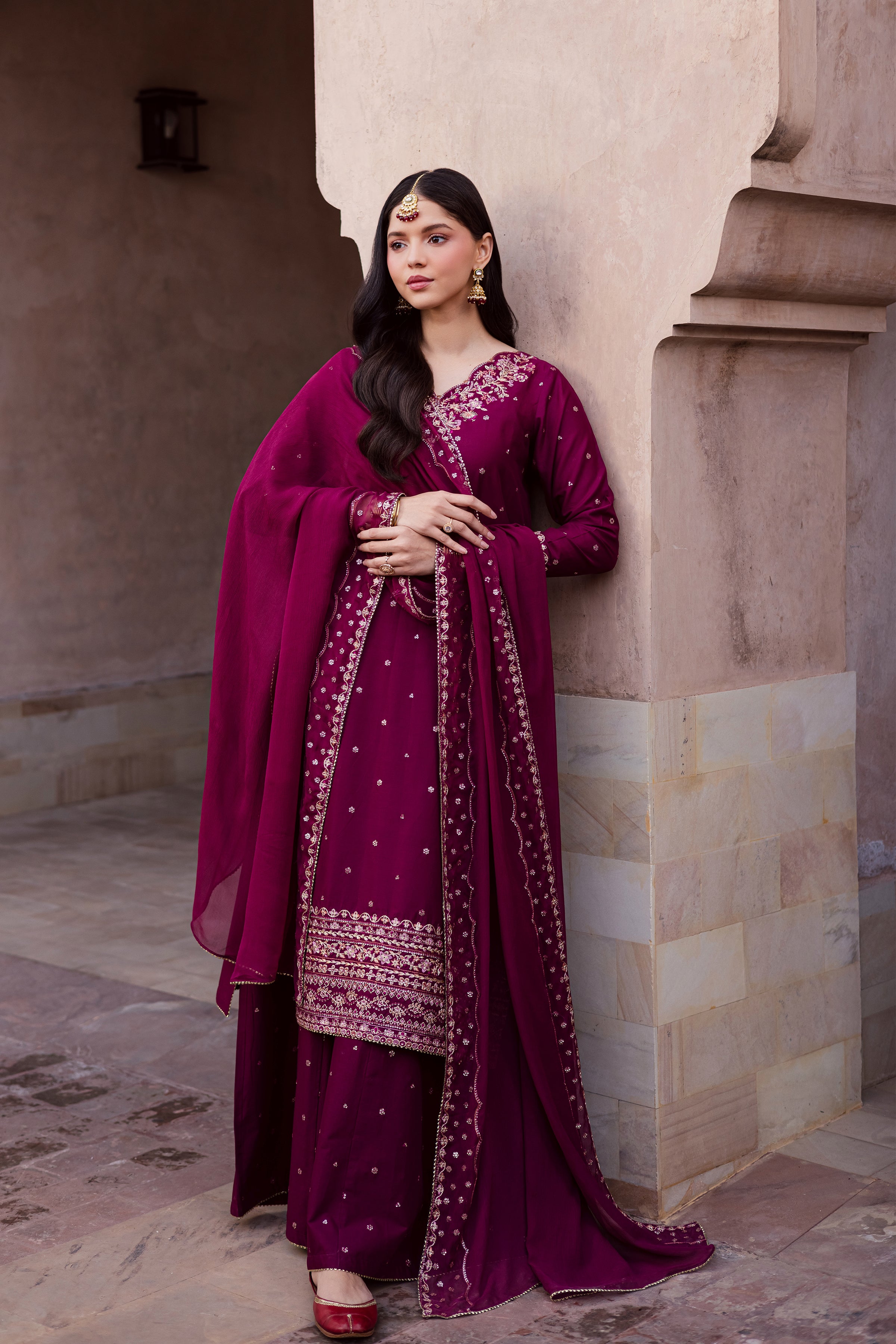 CherryBerry 3Pc - Festive Embroidered Lawn BATIKEID2026 BATIK XS / Burgundy / Pima Lawn-S / Burgundy / Pima Lawn-M / Burgundy / Pima Lawn-L / Burgundy / Pima Lawn-XL / Burgundy / Pima Lawn