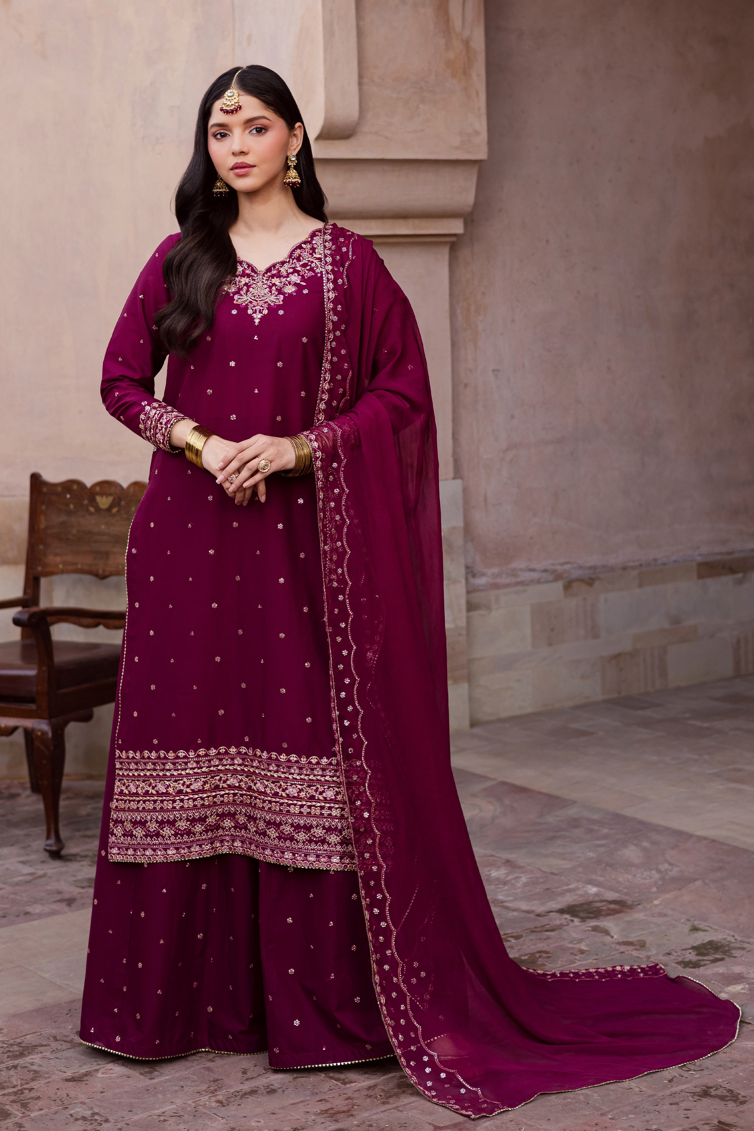 CherryBerry 3Pc - Festive Embroidered Lawn BATIKEID2026 BATIK XS / Burgundy / Pima Lawn-S / Burgundy / Pima Lawn-M / Burgundy / Pima Lawn-L / Burgundy / Pima Lawn-XL / Burgundy / Pima Lawn