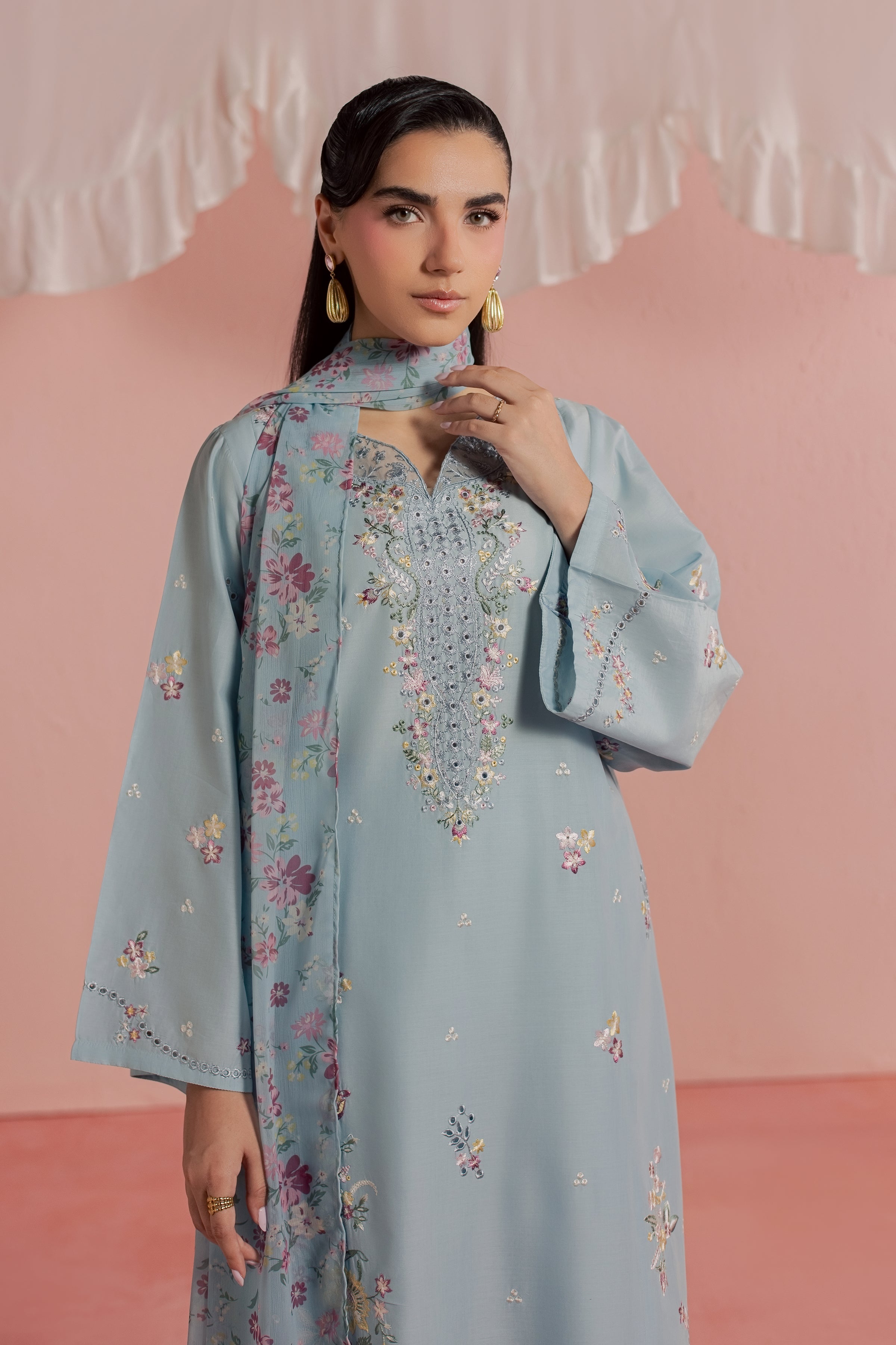 CloudPie 3Pc - Embroidered Lawn Dress BATIKSS26 BATIK XS / Sky blue / Pima Lawn-S / Sky blue / Pima Lawn-M / Sky blue / Pima Lawn-L / Sky blue / Pima Lawn-XL / Sky blue / Pima Lawn