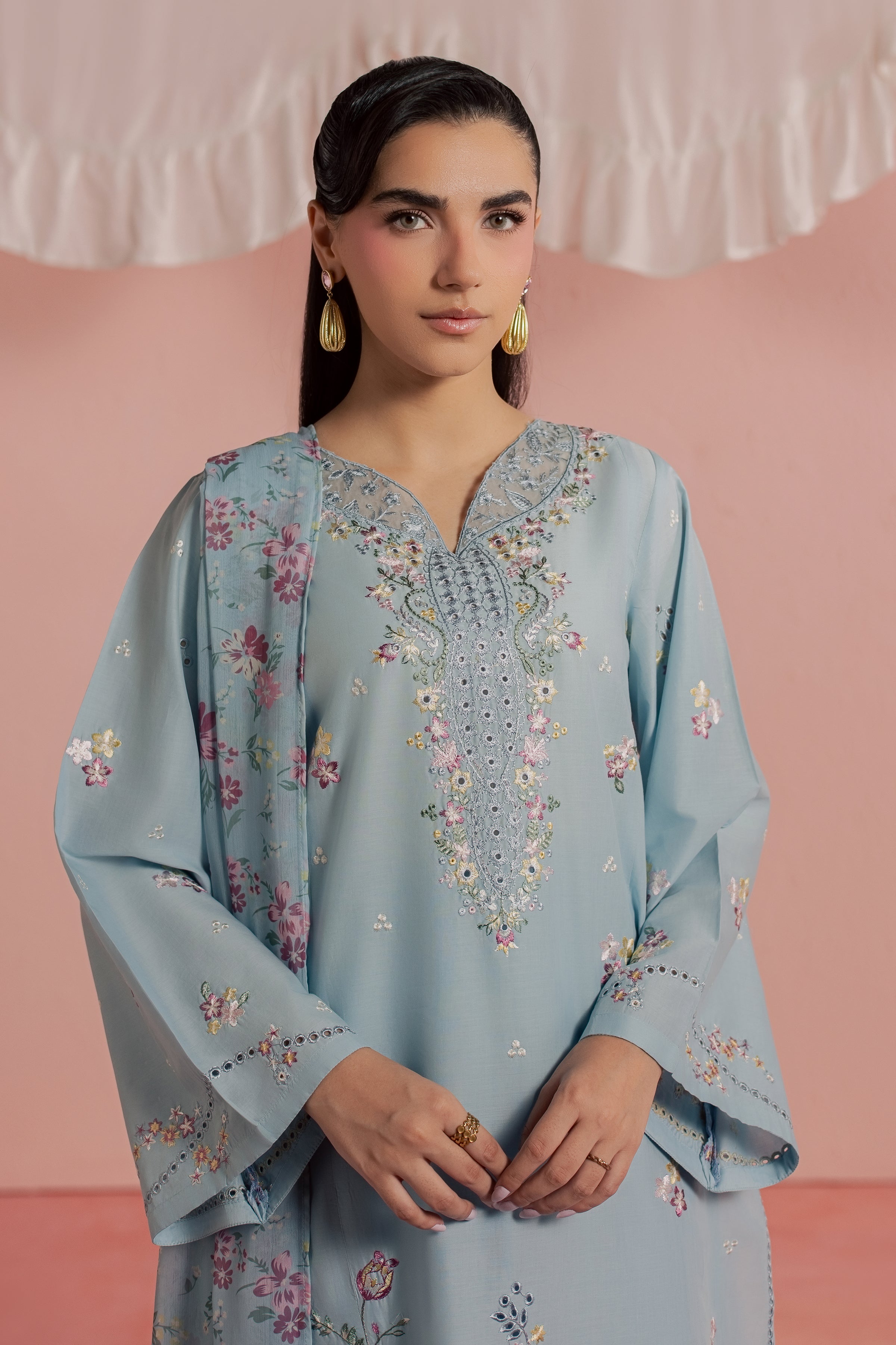 CloudPie 3Pc - Embroidered Lawn Dress BATIKSS26 BATIK XS / Sky blue / Pima Lawn-S / Sky blue / Pima Lawn-M / Sky blue / Pima Lawn-L / Sky blue / Pima Lawn-XL / Sky blue / Pima Lawn