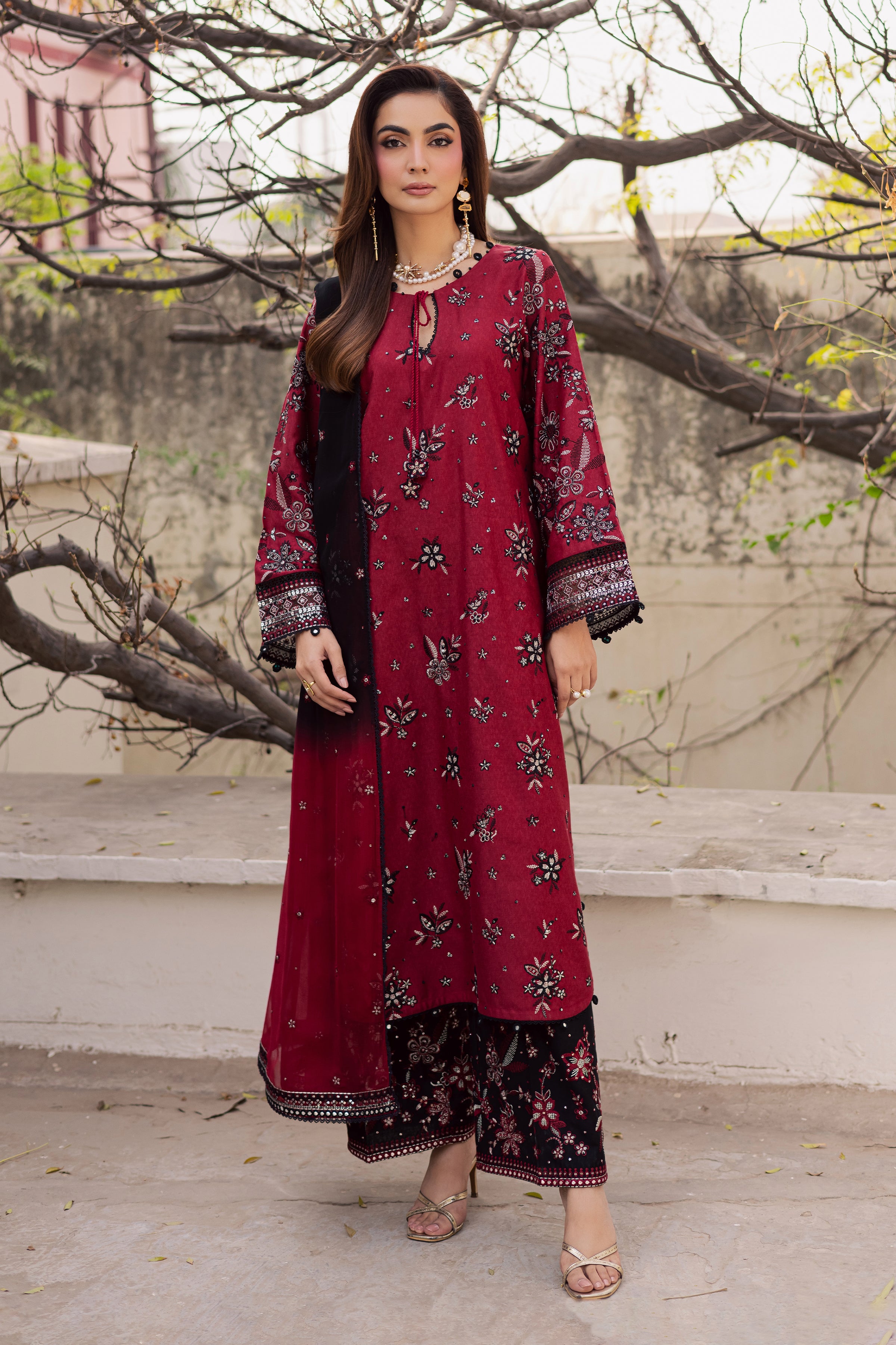 Cola 3Pc - Embroidered Festive Pret BATIK WINTER PRET 2025 BATIK XS / Red / Cotton-S / Red / Cotton-M / Red / Cotton-L / Red / Cotton-XL / Red / Cotton