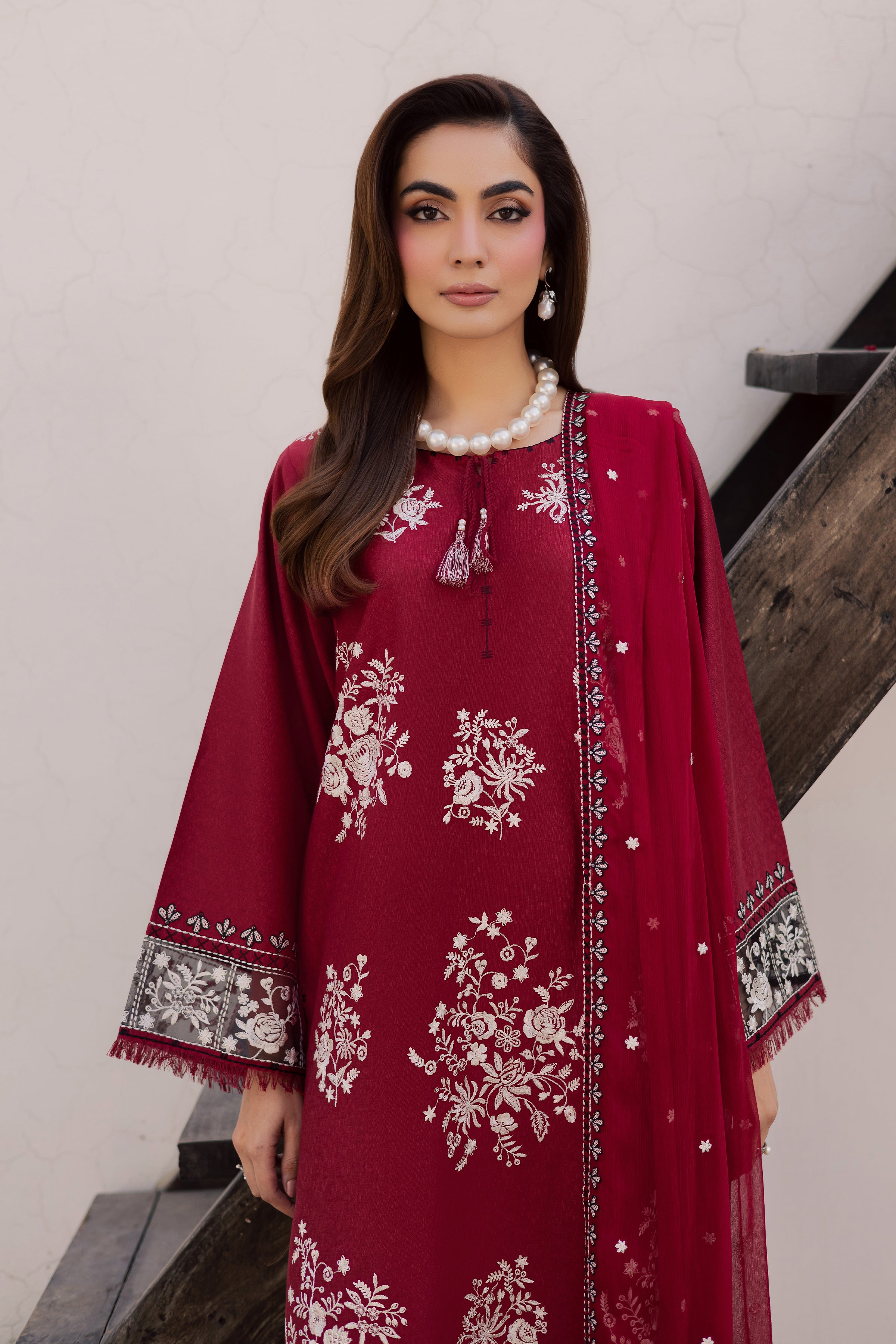 Contradiction 3Pc - Embroidered Festive Pret BATIK WINTER PRET 2025 BATIK XS / Red / Textured Cotton-S / Red / Textured Cotton-M / Red / Textured Cotton-L / Red / Textured Cotton-XL / Red / Textured Cotton