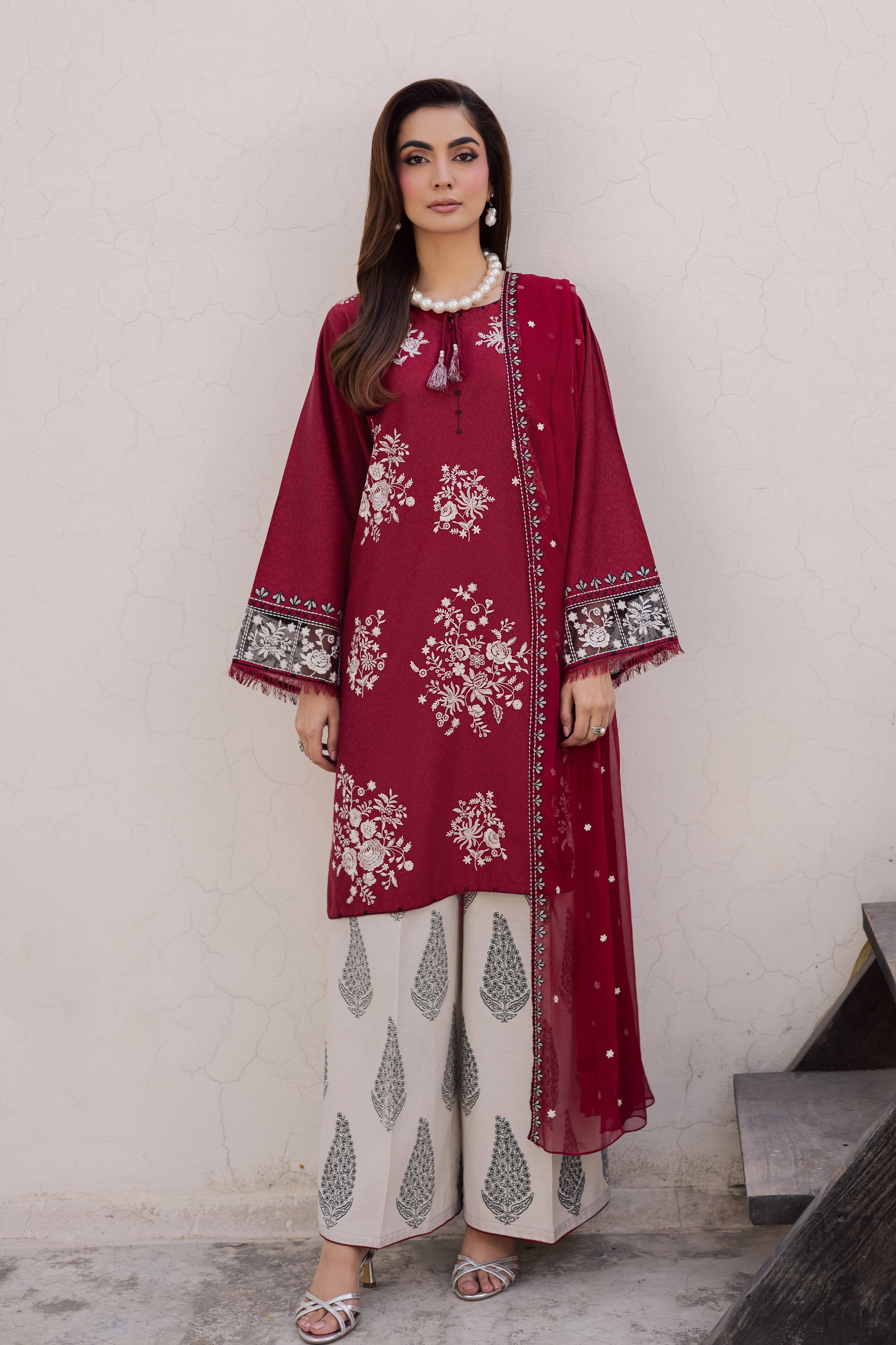 Contradiction 3Pc - Embroidered Festive Pret BATIK WINTER PRET 2025 BATIK XS / Red / Textured Cotton-S / Red / Textured Cotton-M / Red / Textured Cotton-L / Red / Textured Cotton-XL / Red / Textured Cotton