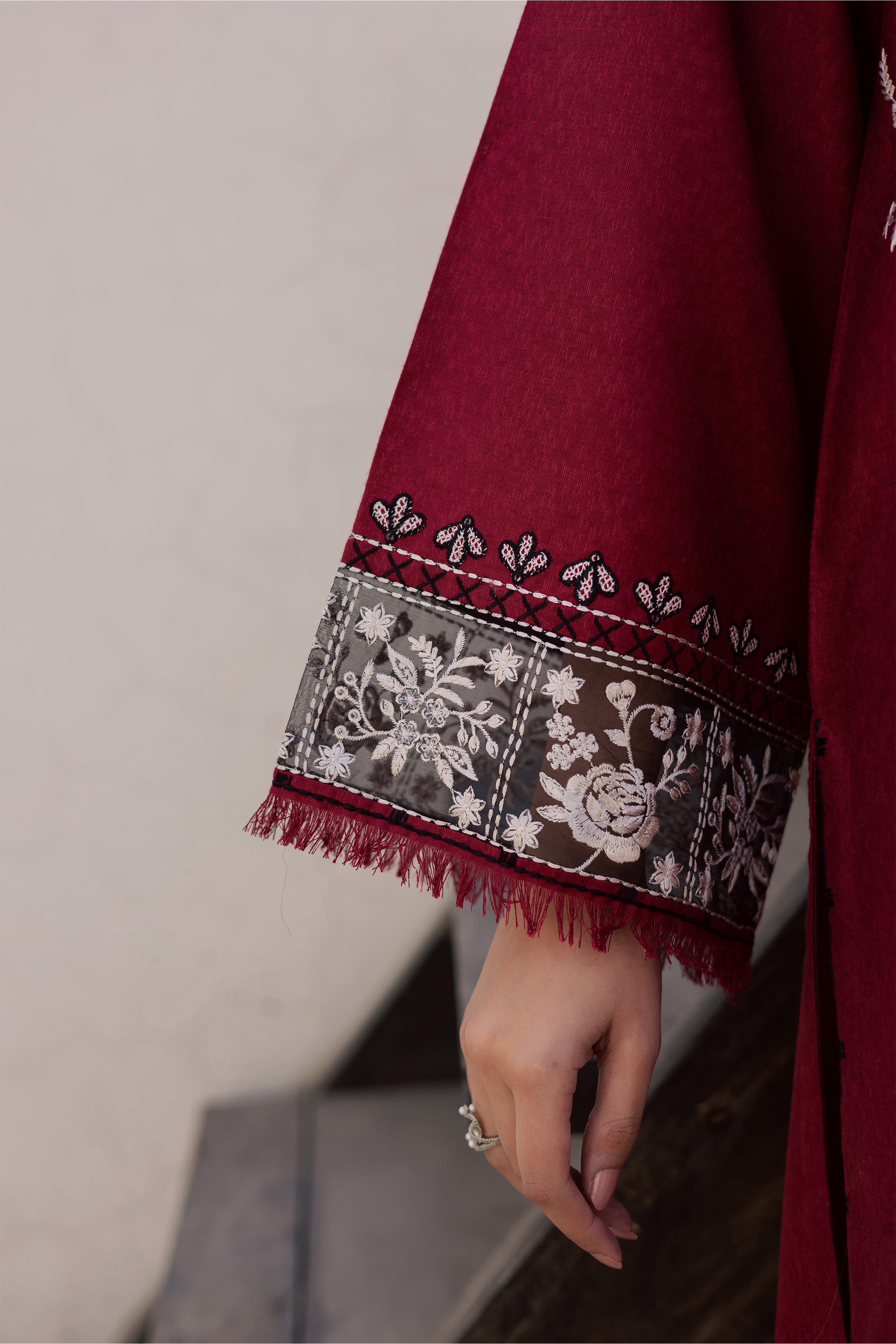 Contradiction 3Pc - Embroidered Festive Pret BATIK WINTER PRET 2025 BATIK XS / Red / Textured Cotton-S / Red / Textured Cotton-M / Red / Textured Cotton-L / Red / Textured Cotton-XL / Red / Textured Cotton