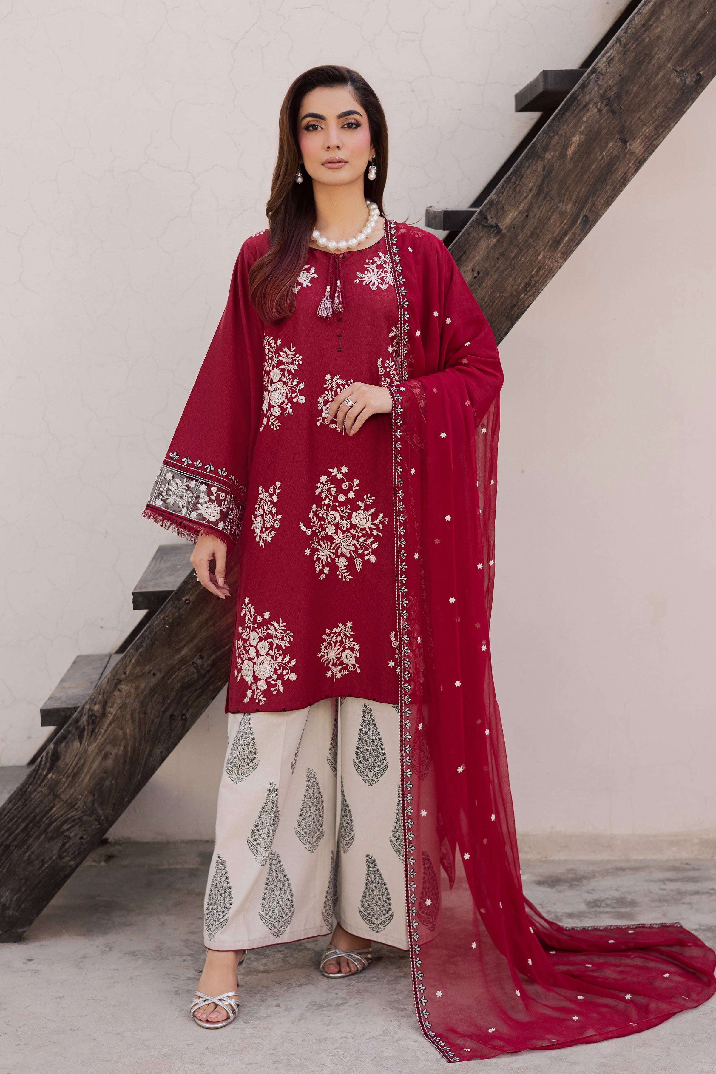 Contradiction 3Pc - Embroidered Festive Pret BATIK WINTER PRET 2025 BATIK XS / Red / Textured Cotton-S / Red / Textured Cotton-M / Red / Textured Cotton-L / Red / Textured Cotton-XL / Red / Textured Cotton
