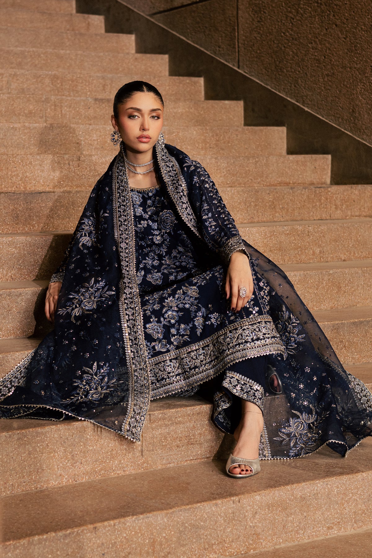 Copper 3Pc - Festive Luxe Pret BATIKLUXOCT26 BATIK XS / Dark Navy / Crepe Chiffon