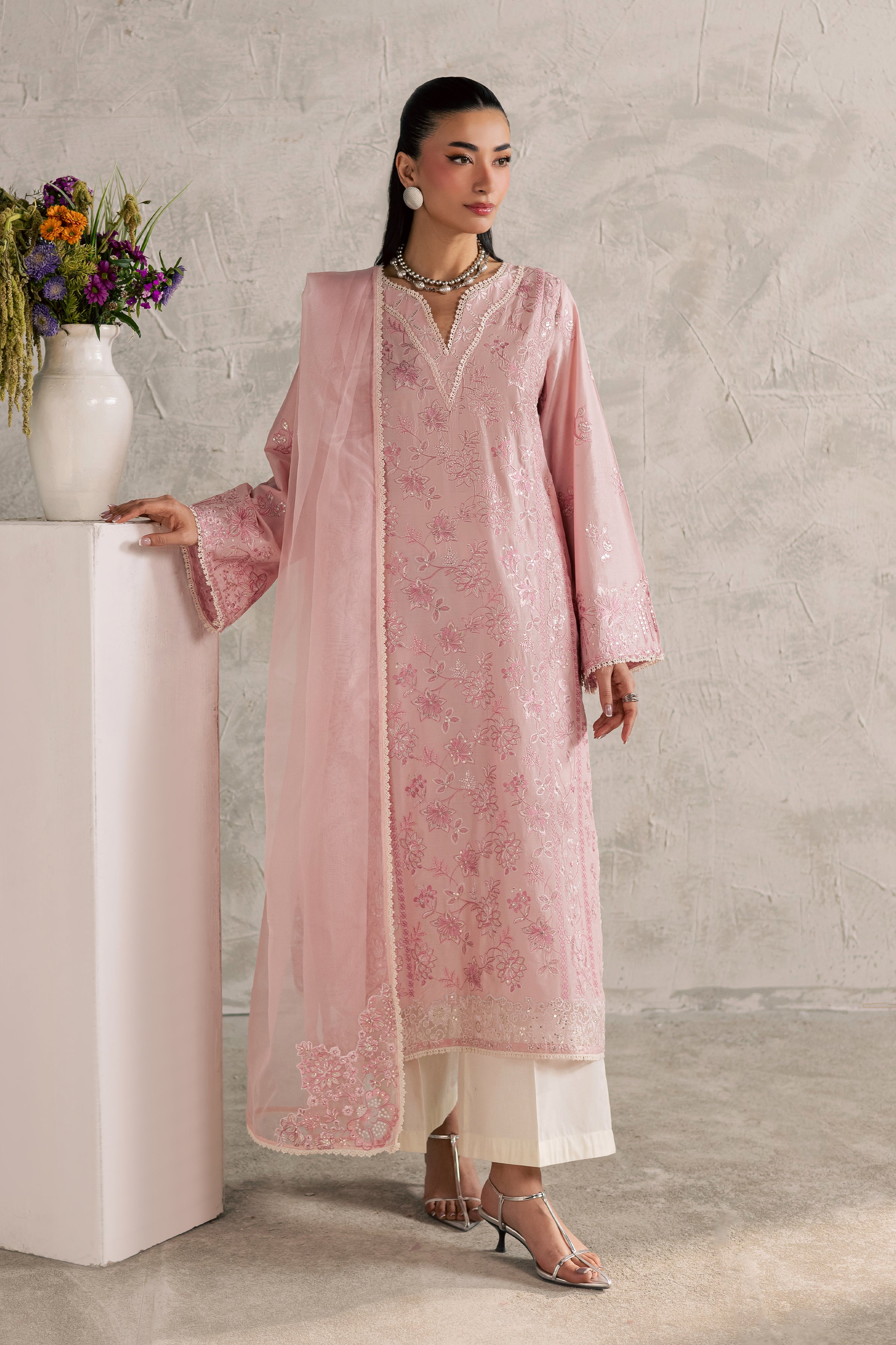 Coral Mist 3Pc - Festive Embroidered Lawn BATIKEID2026 BATIK XS / Powder Pink / Pima Lawn-S / Powder Pink / Pima Lawn-M / Powder Pink / Pima Lawn-L / Powder Pink / Pima Lawn-XL / Powder Pink / Pima Lawn
