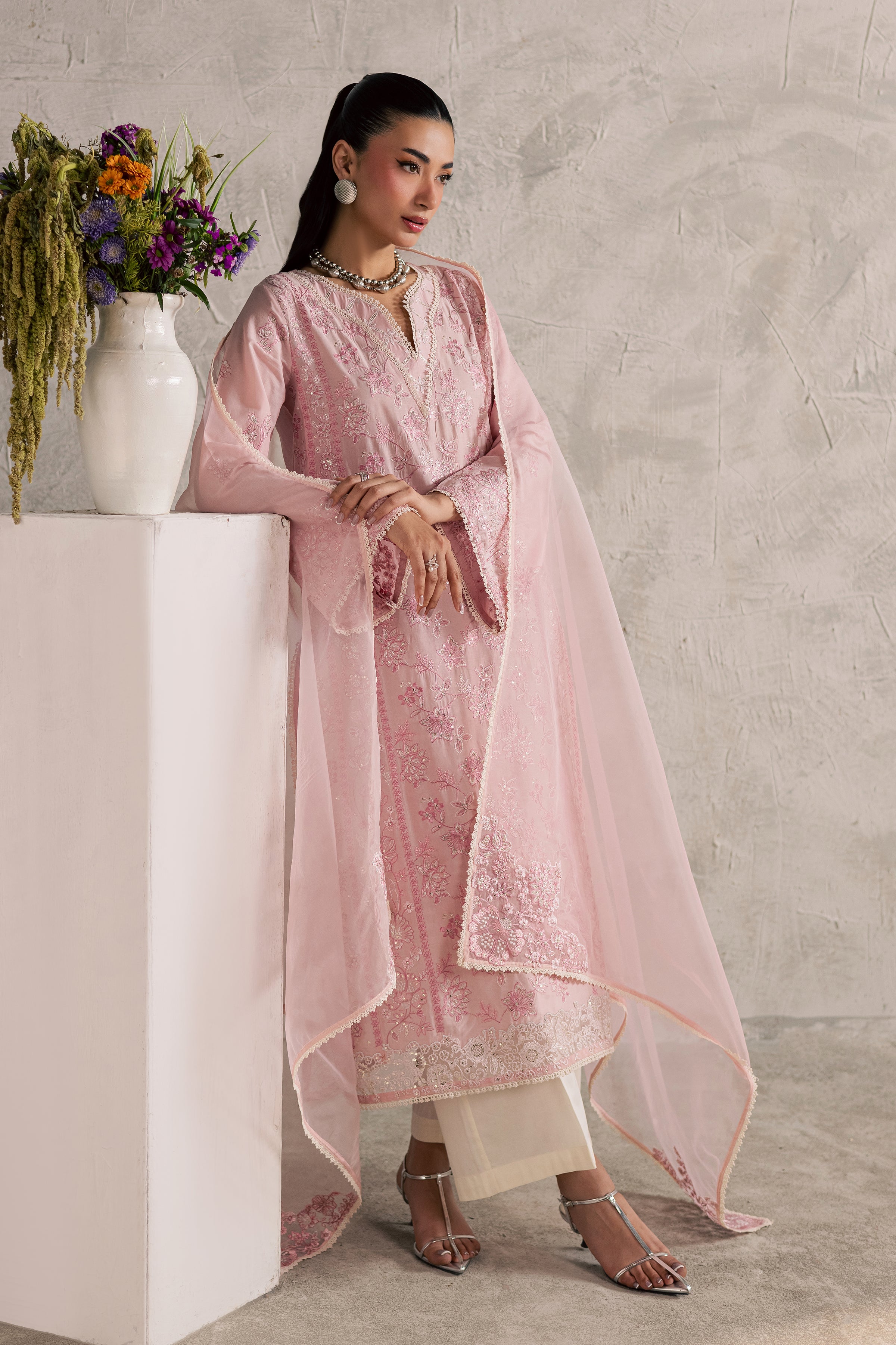 Coral Mist 3Pc - Festive Embroidered Lawn BATIKEID2026 BATIK XS / Powder Pink / Pima Lawn-S / Powder Pink / Pima Lawn-M / Powder Pink / Pima Lawn-L / Powder Pink / Pima Lawn-XL / Powder Pink / Pima Lawn