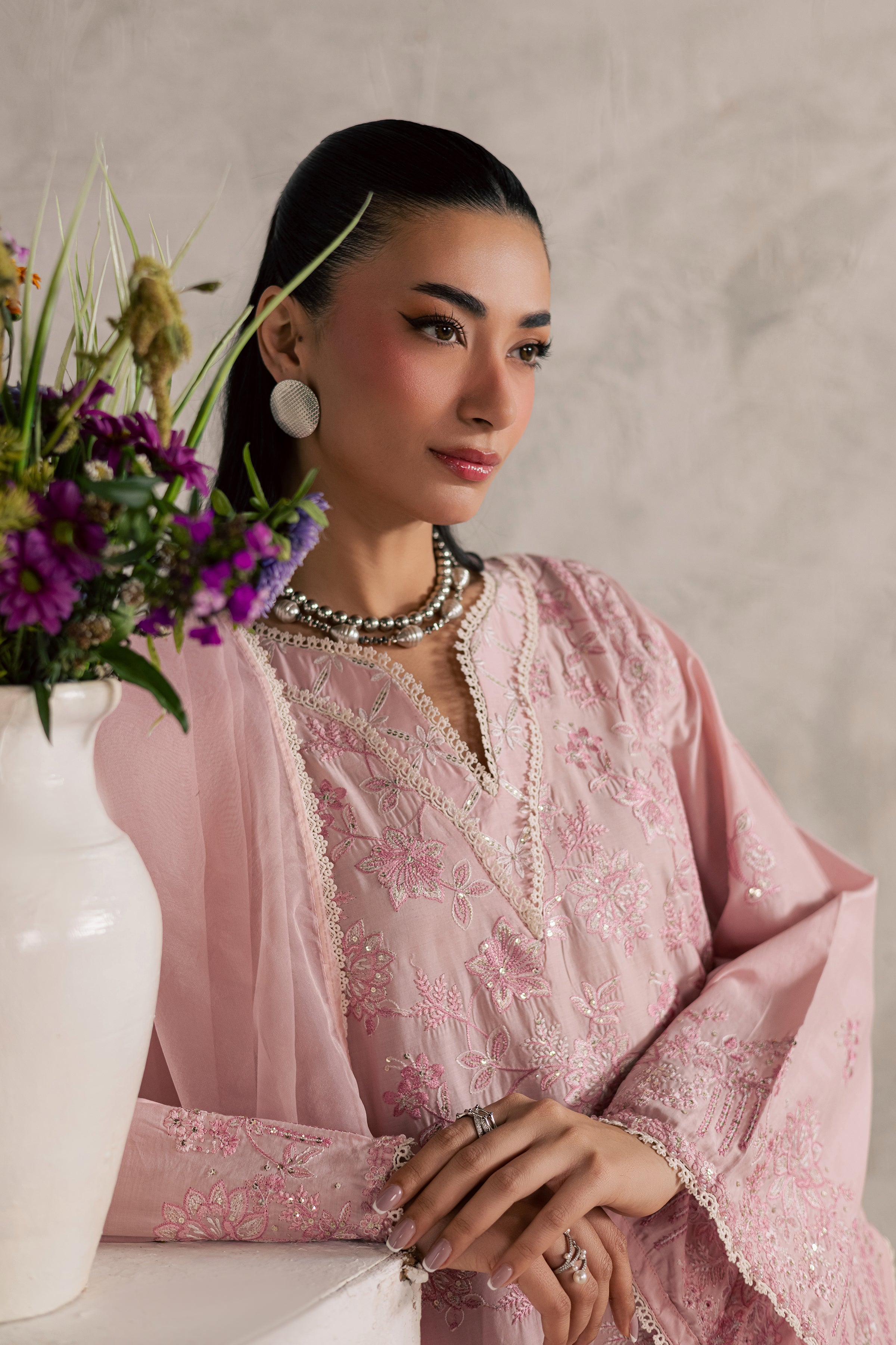 Coral Mist 3Pc - Festive Embroidered Lawn BATIKEID2026 BATIK XS / Powder Pink / Pima Lawn-S / Powder Pink / Pima Lawn-M / Powder Pink / Pima Lawn-L / Powder Pink / Pima Lawn-XL / Powder Pink / Pima Lawn
