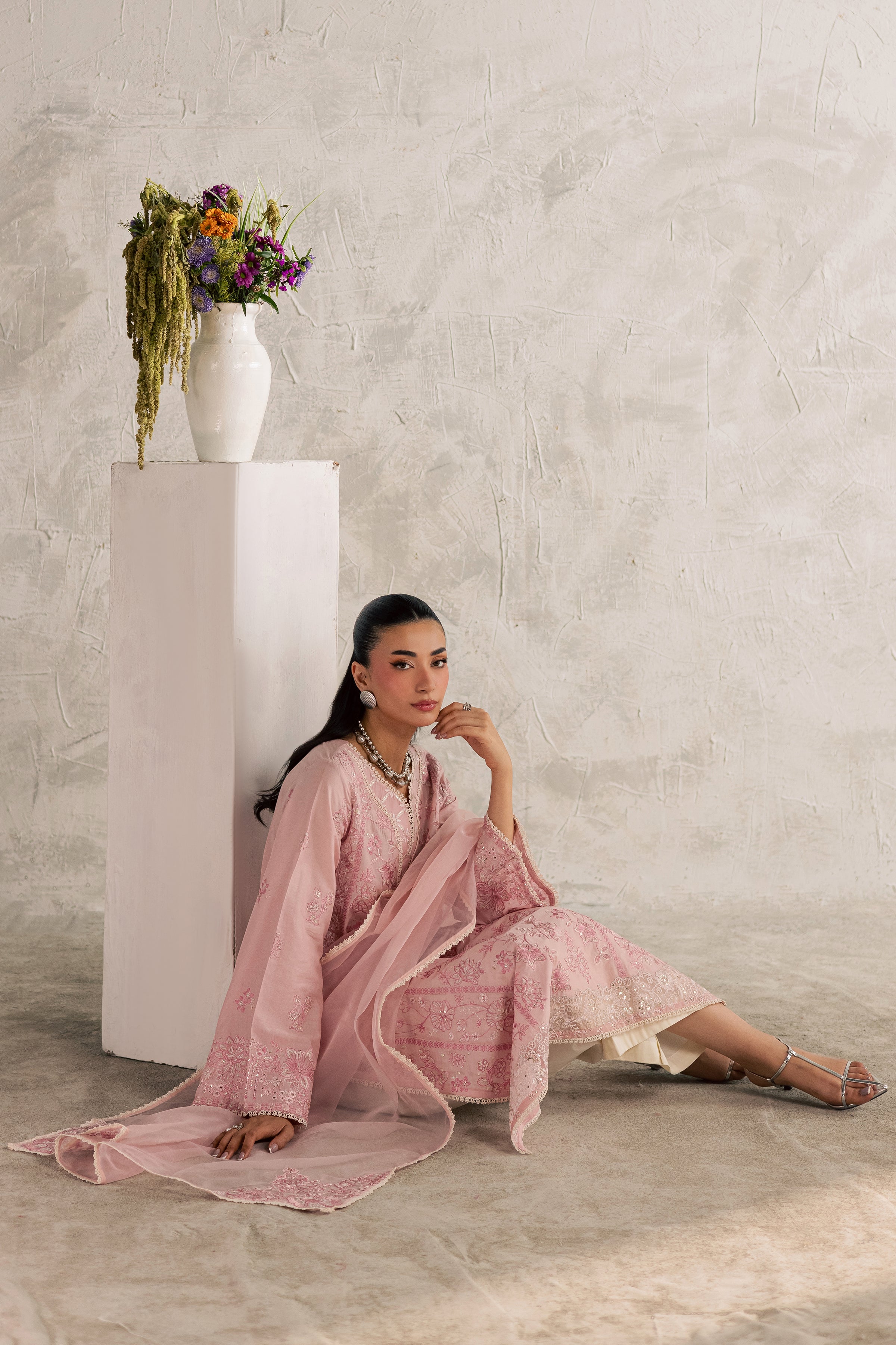 Coral Mist 3Pc - Festive Embroidered Lawn BATIKEID2026 BATIK XS / Powder Pink / Pima Lawn-S / Powder Pink / Pima Lawn-M / Powder Pink / Pima Lawn-L / Powder Pink / Pima Lawn-XL / Powder Pink / Pima Lawn