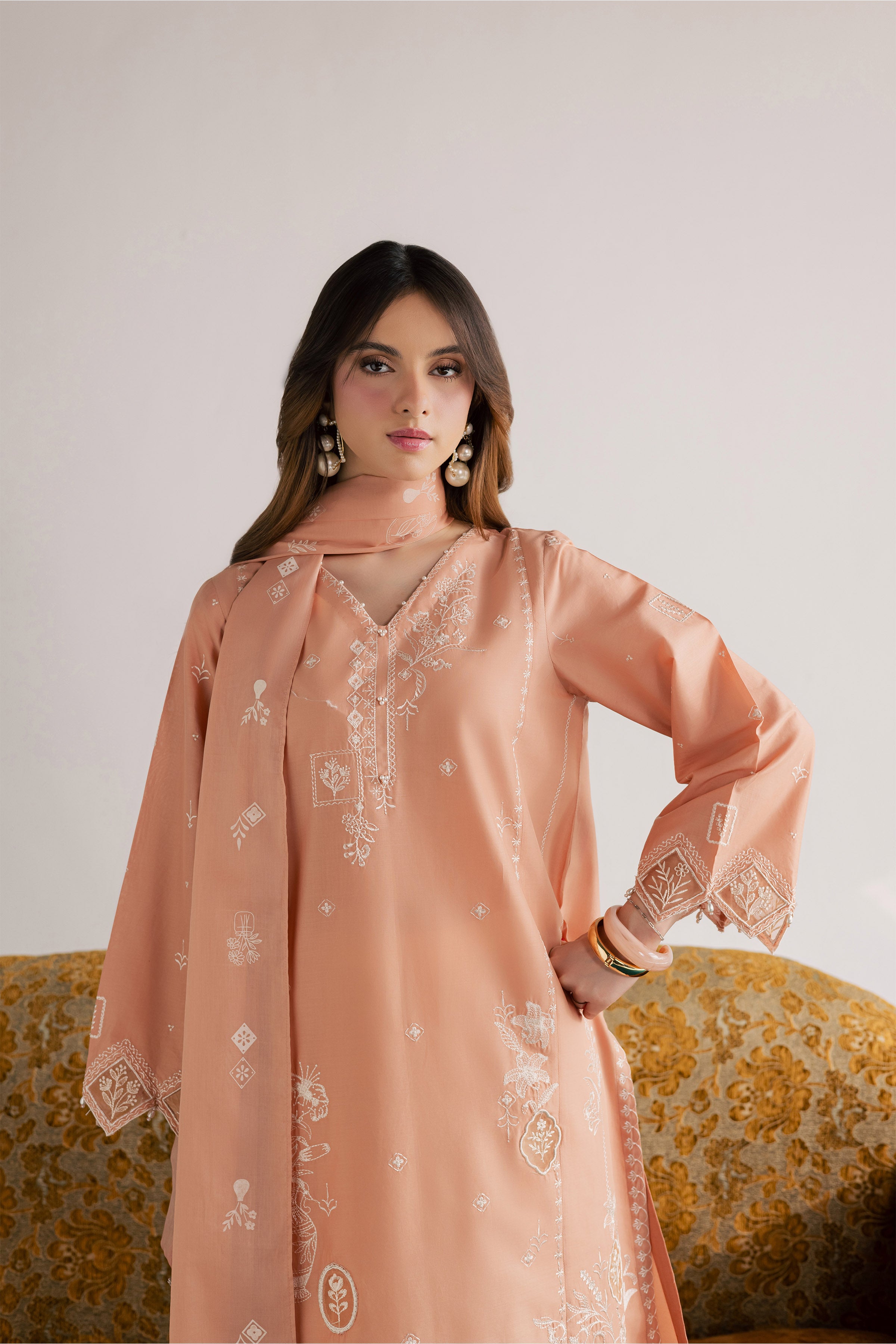 Coraline 3Pc - Embroidered Lawn Dress EverydayEdit26 BATIK XS / Cafe Crème / Pima Lawn-S / Cafe Crème / Pima Lawn-M / Cafe Crème / Pima Lawn-L / Cafe Crème / Pima Lawn-XL / Cafe Crème / Pima Lawn