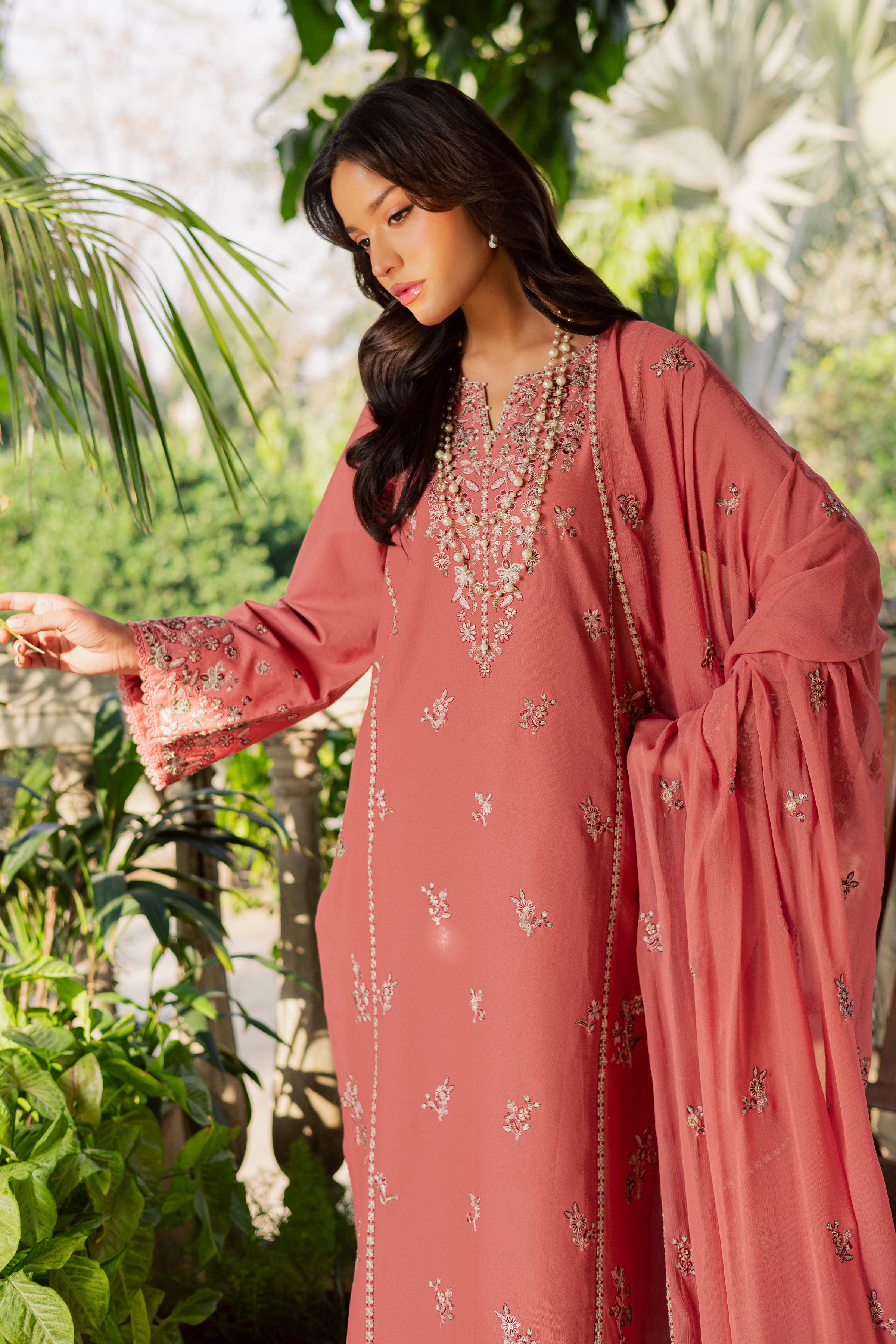 Crust 3Pc - Embroidered Khaddar Dress BATIK WINTER PRET 2025 BATIK XS / Coral / Khaddar-S / Coral / Khaddar-M / Coral / Khaddar-L / Coral / Khaddar-XL / Coral / Khaddar