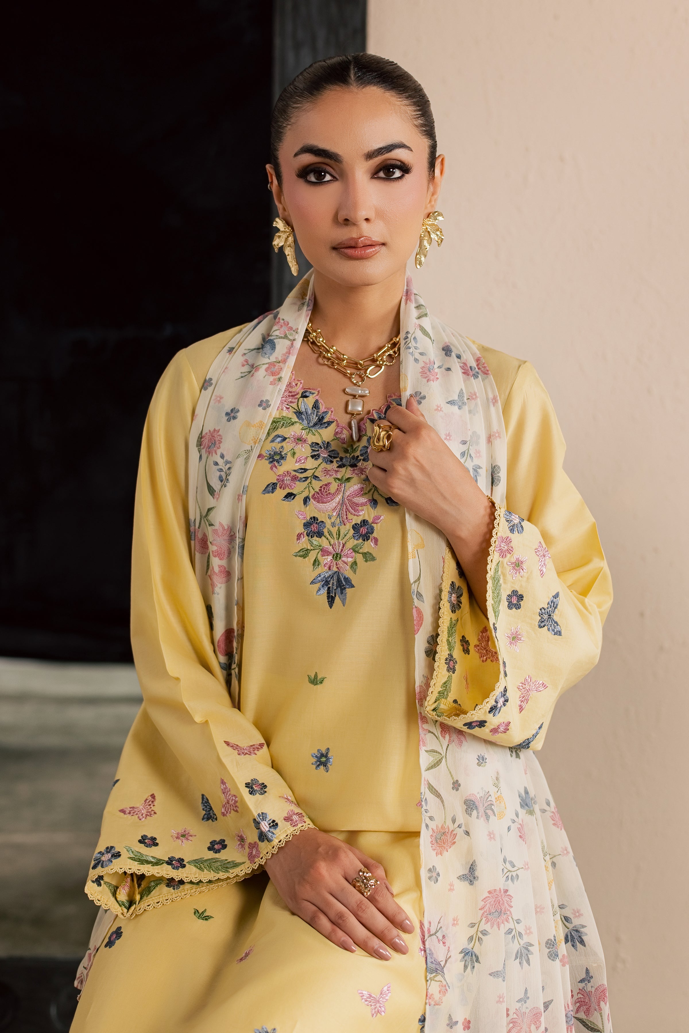 Custard 3Pc - Embroidered Lawn Dress EverydayEdit26 BATIK XS / Butter / Pima Lawn-S / Butter / Pima Lawn-M / Butter / Pima Lawn-L / Butter / Pima Lawn-XL / Butter / Pima Lawn