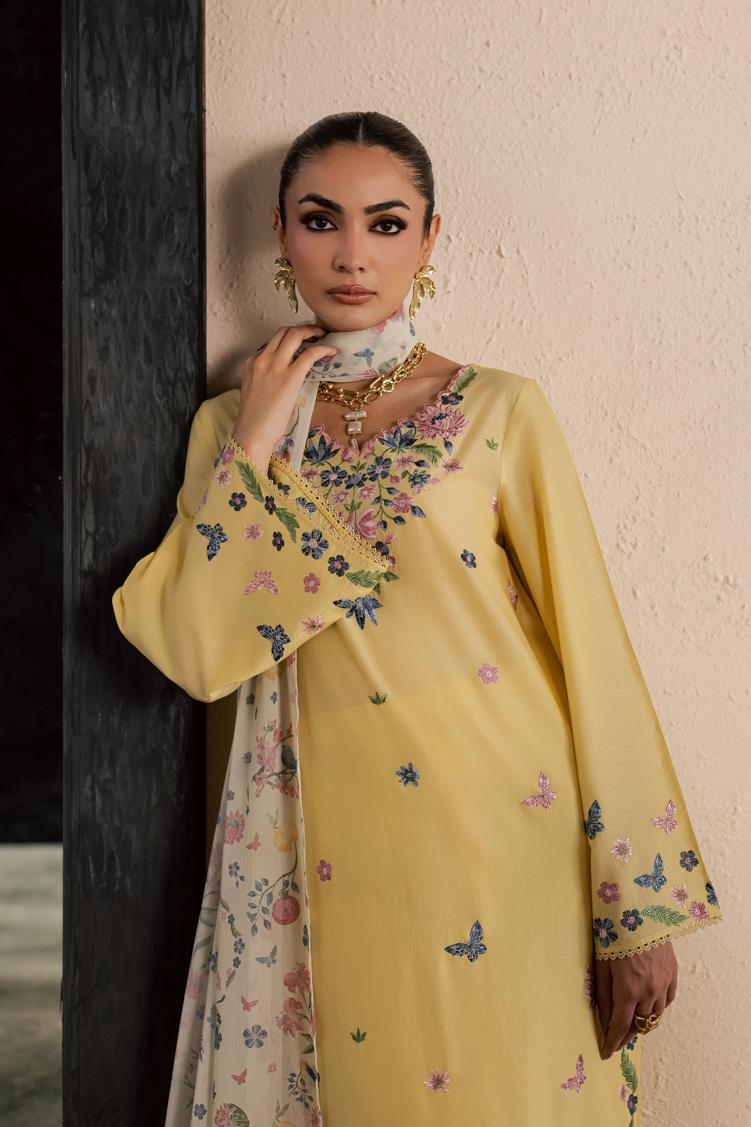 Custard 3Pc - Embroidered Lawn Dress EverydayEdit26 BATIK XS / Butter / Pima Lawn-S / Butter / Pima Lawn-M / Butter / Pima Lawn-L / Butter / Pima Lawn-XL / Butter / Pima Lawn