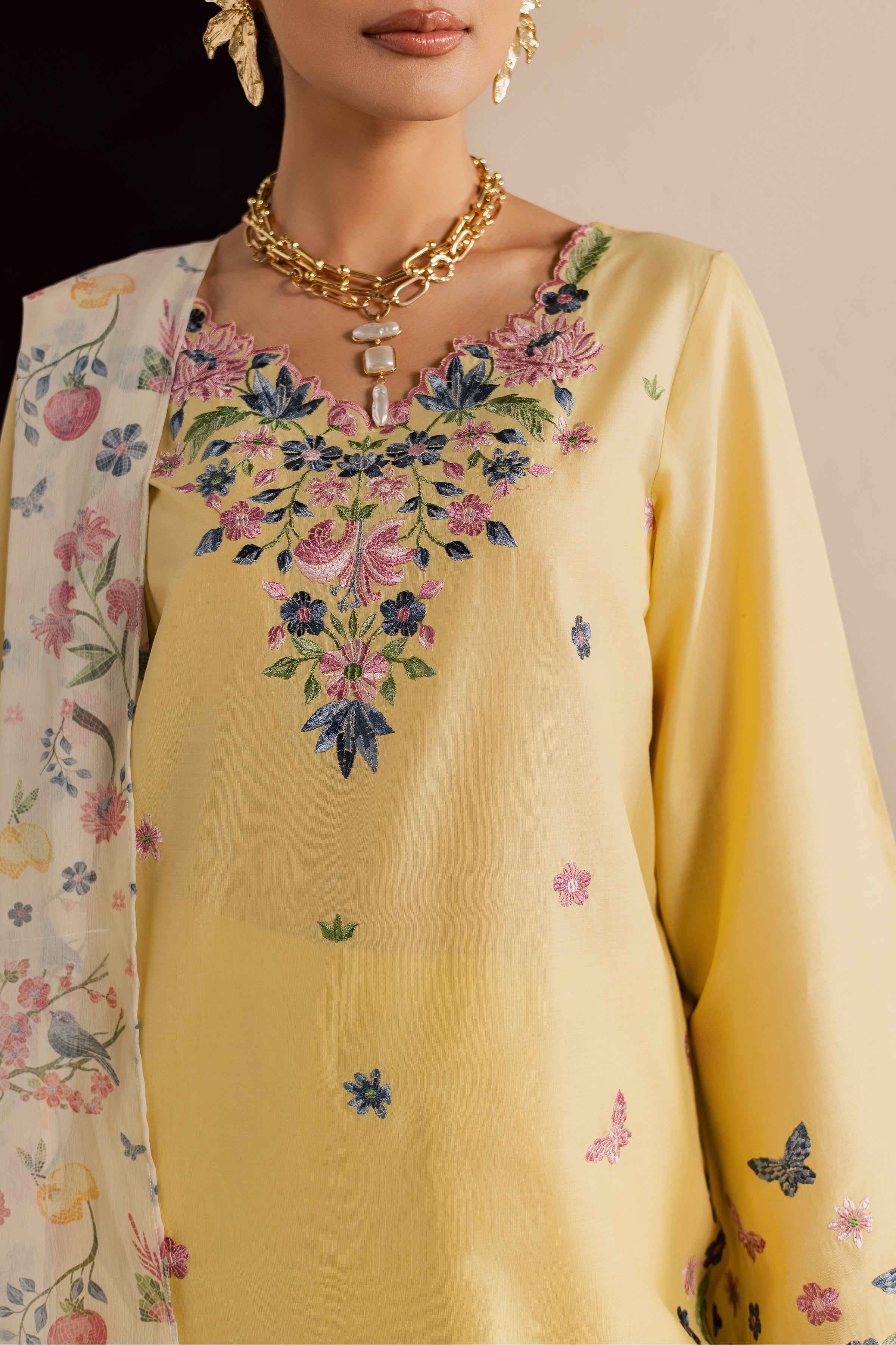 Custard 3Pc - Embroidered Lawn Dress EverydayEdit26 BATIK XS / Butter / Pima Lawn-S / Butter / Pima Lawn-M / Butter / Pima Lawn-L / Butter / Pima Lawn-XL / Butter / Pima Lawn