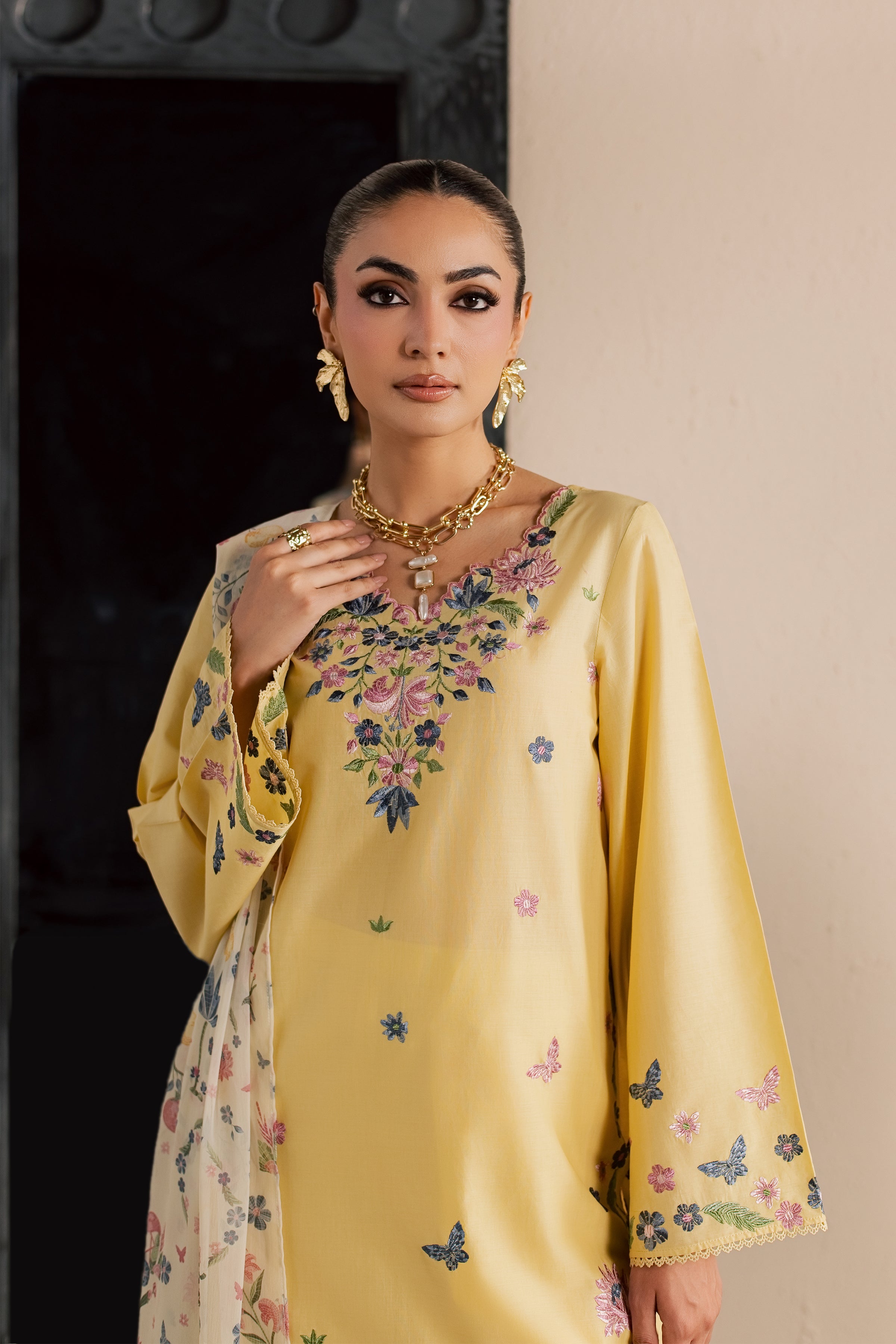 Custard 3Pc - Embroidered Lawn Dress EverydayEdit26 BATIK XS / Butter / Pima Lawn-S / Butter / Pima Lawn-M / Butter / Pima Lawn-L / Butter / Pima Lawn-XL / Butter / Pima Lawn