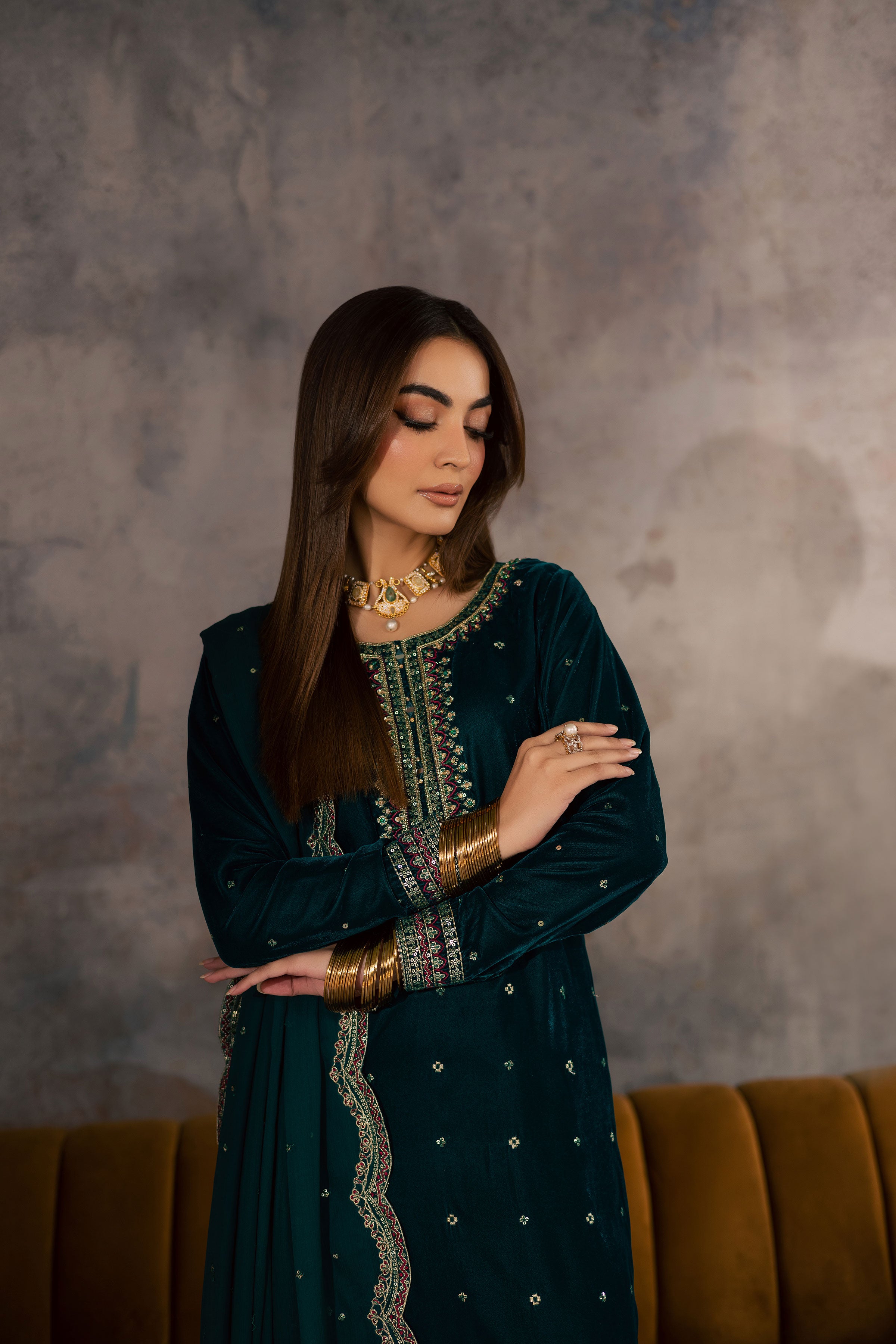 Cyan Westeria 3Pc - Velvet Formal Dress BATIKSTUDIO2025 BATIK S / Cyan / Velvet-M / Cyan / Velvet-L / Cyan / Velvet