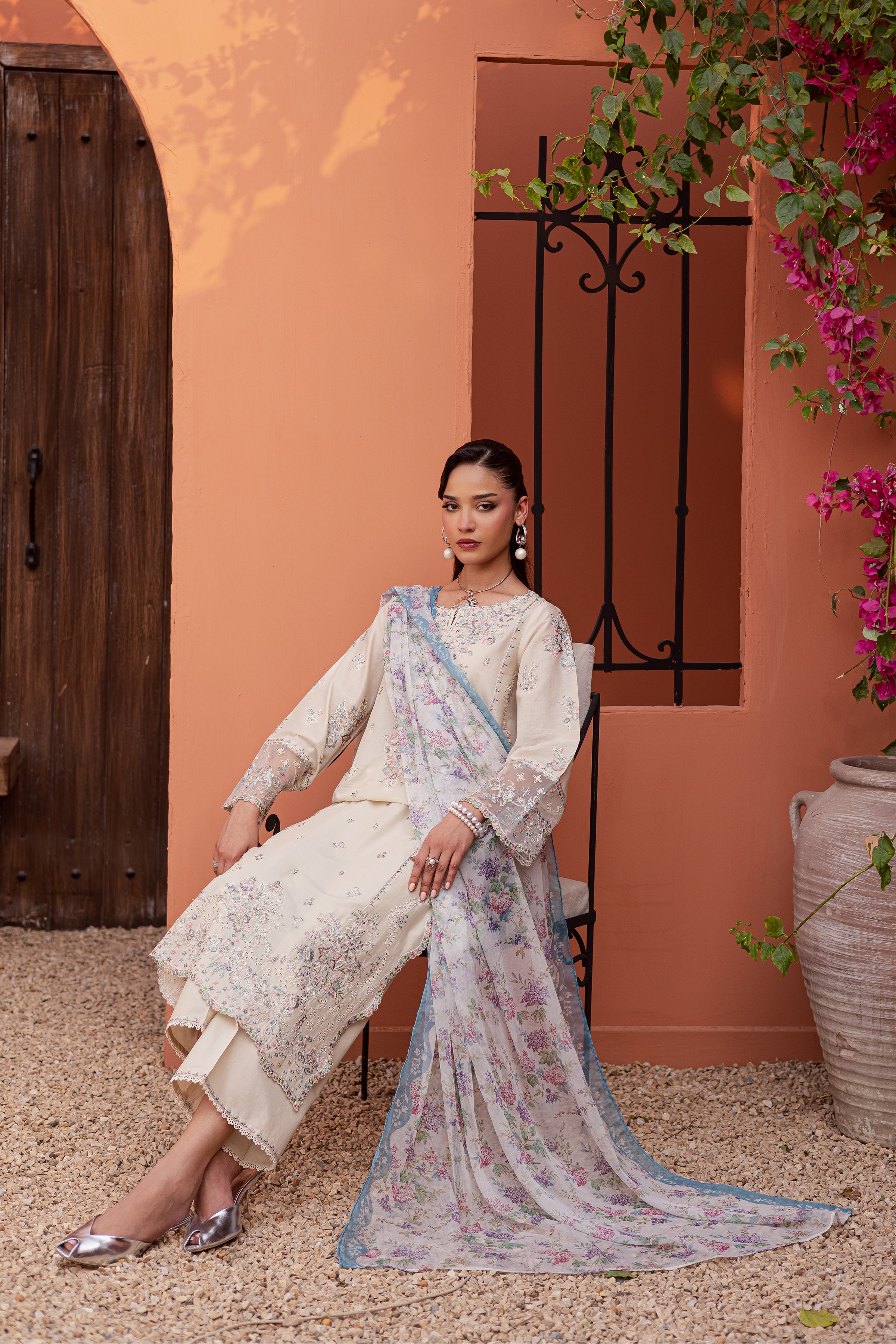 Cyntia 3Pc - Festive Embroidered Lawn BATIKEID2026 BATIK XS / Beige / Pima Lawn-S / Beige / Pima Lawn-M / Beige / Pima Lawn-L / Beige / Pima Lawn-XL / Beige / Pima Lawn