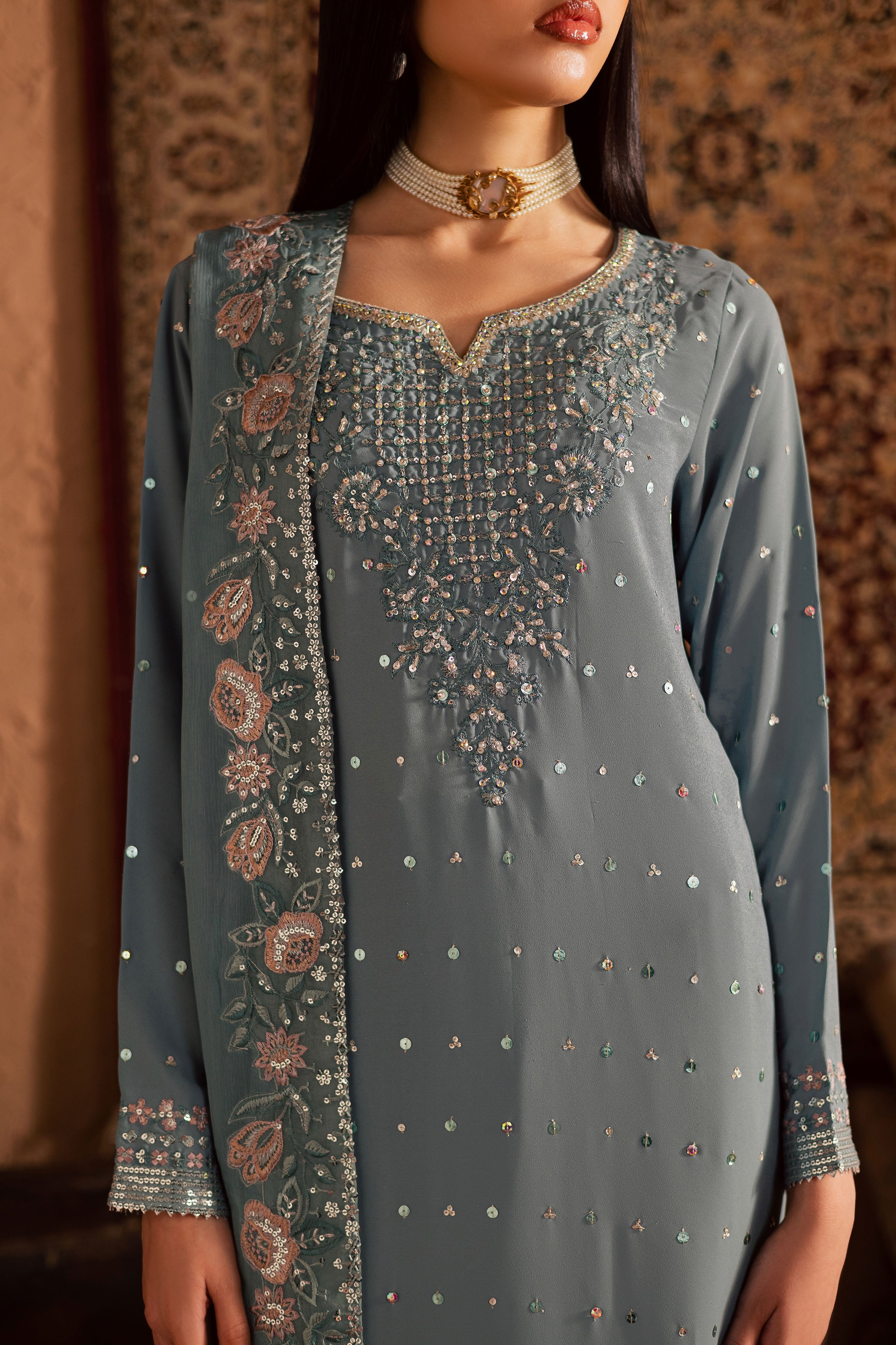 Daisy 3Pc - Festive Luxe Pret BATIKSTUDIO2025 BATIK S / Powder / Georgette-M / Powder / Georgette-L / Powder / Georgette