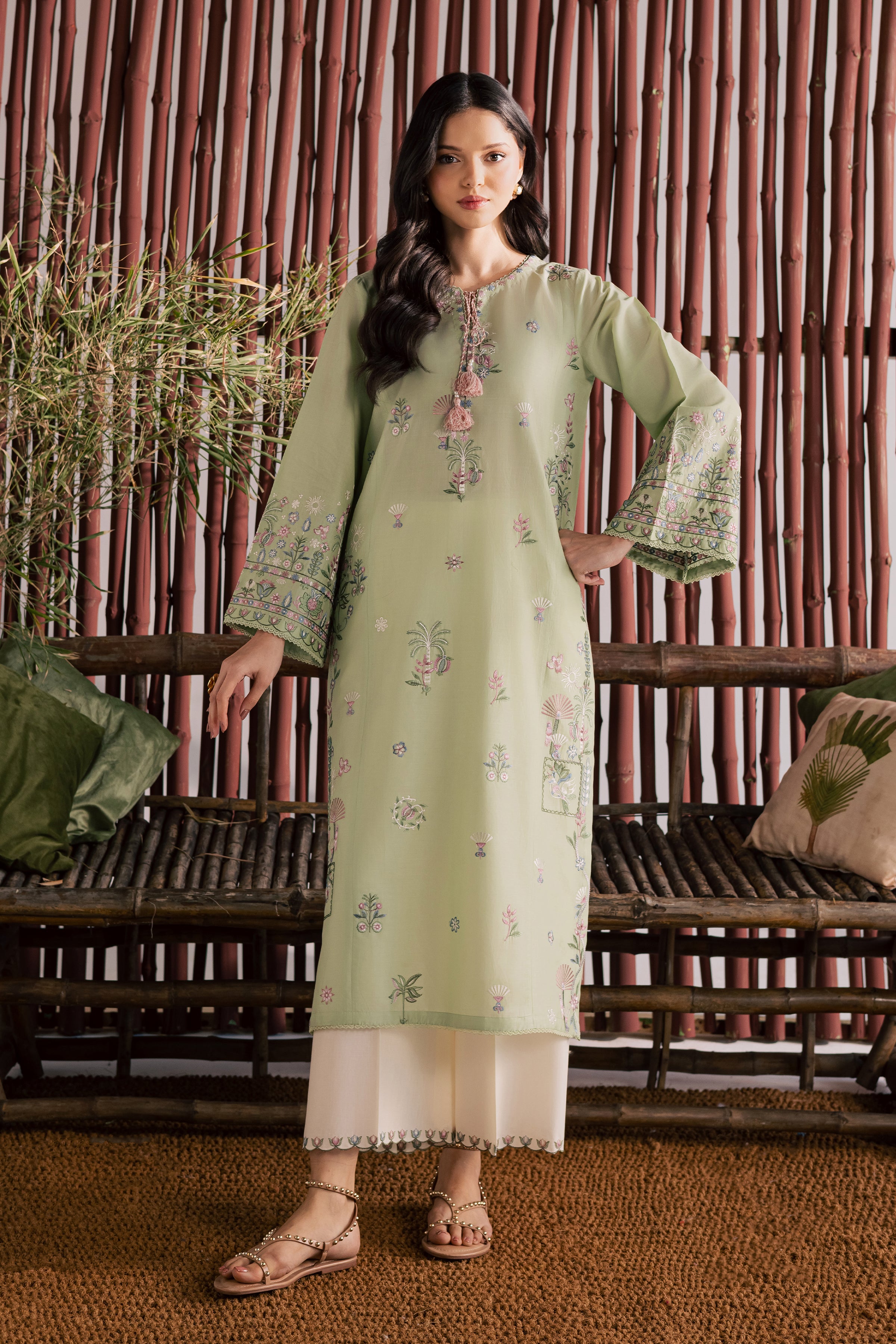 Daphne Laurel 2Pc - Embroidered Lawn Dress EverydayEdit26 BATIK XS / Laurel Green / Pima Lawn-S / Laurel Green / Pima Lawn-M / Laurel Green / Pima Lawn-L / Laurel Green / Pima Lawn-XL / Laurel Green / Pima Lawn