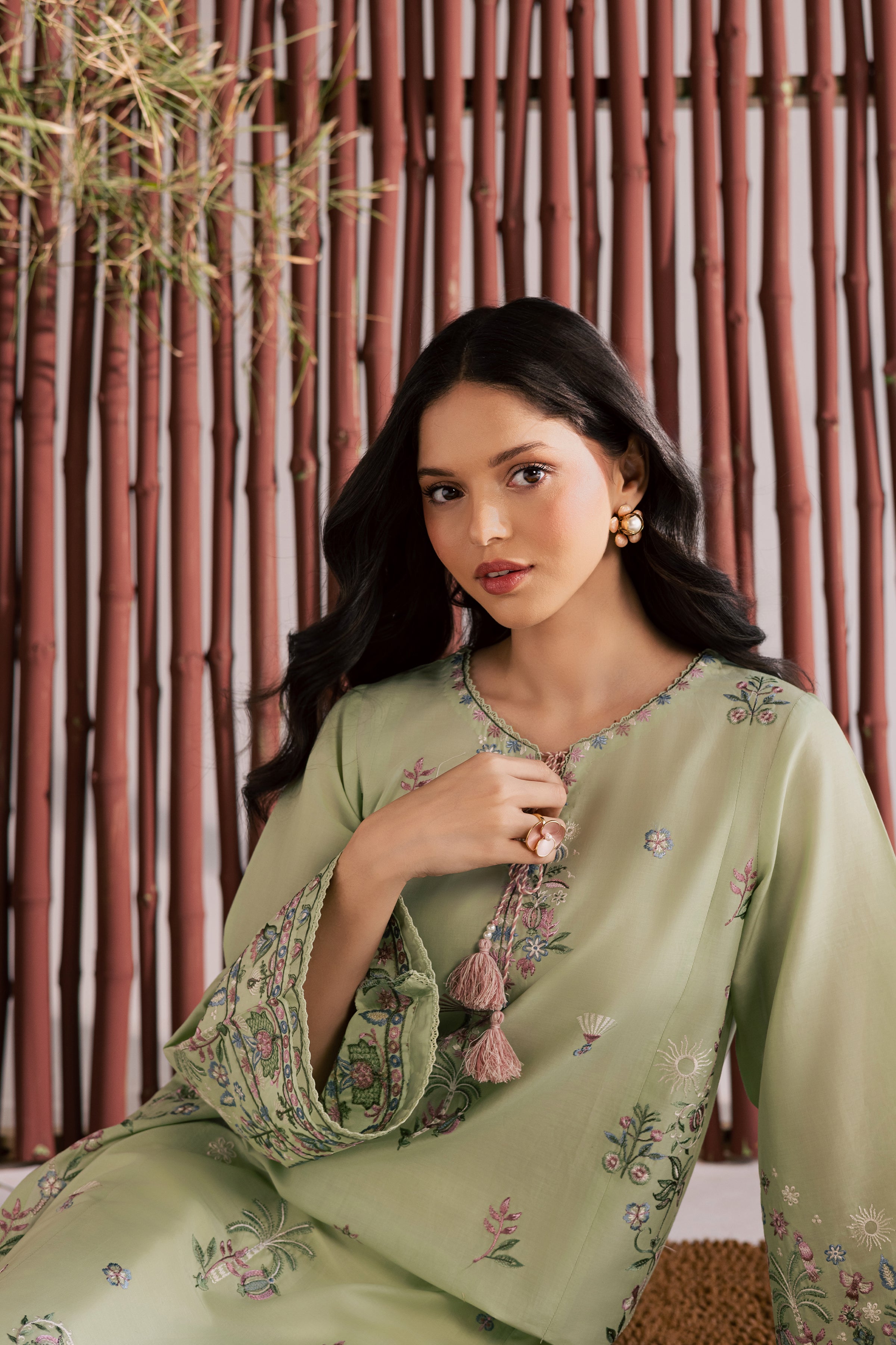 Daphne Laurel 2Pc - Embroidered Lawn Dress EverydayEdit26 BATIK XS / Laurel Green / Pima Lawn-S / Laurel Green / Pima Lawn-M / Laurel Green / Pima Lawn-L / Laurel Green / Pima Lawn-XL / Laurel Green / Pima Lawn