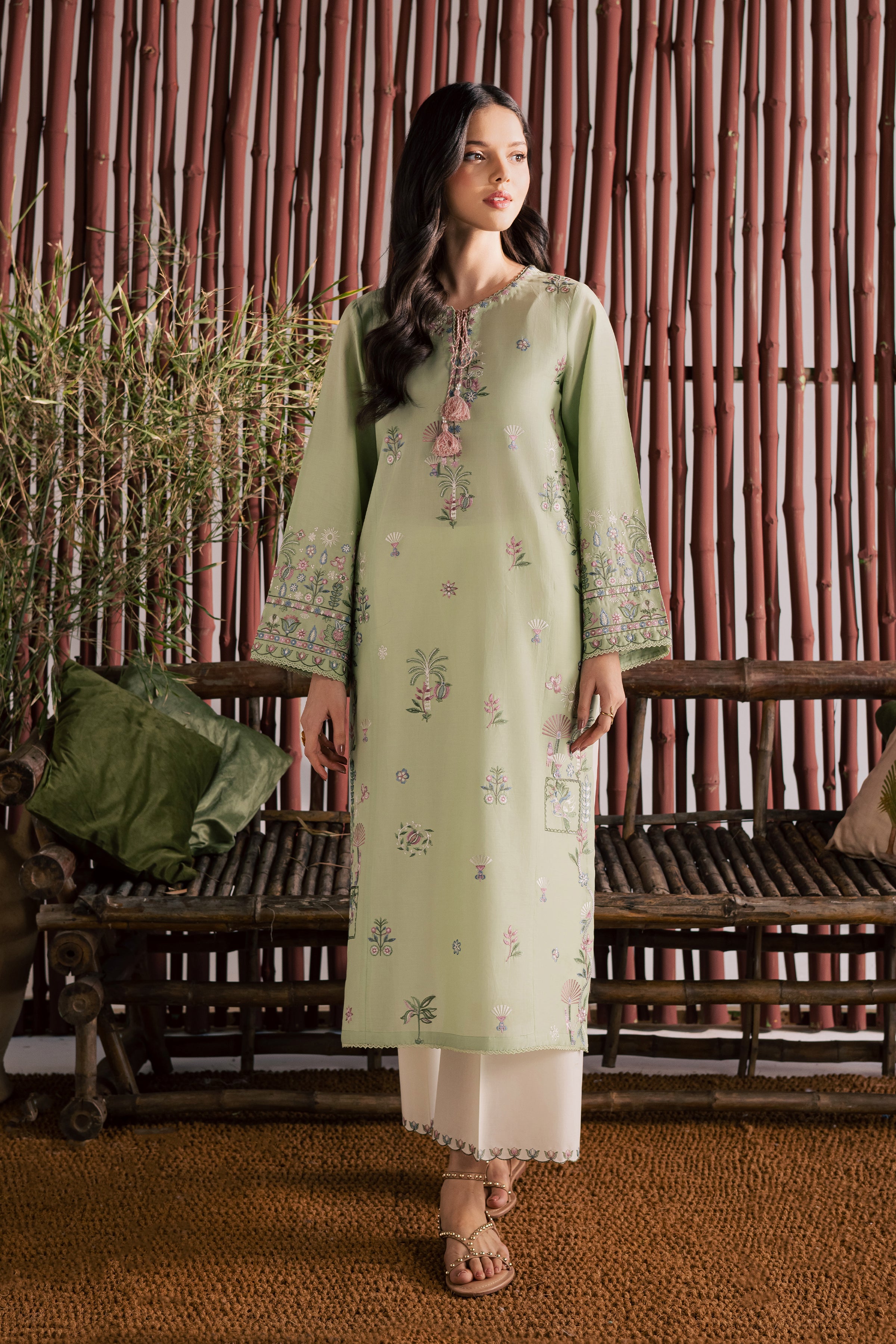 Daphne Laurel 2Pc - Embroidered Lawn Dress EverydayEdit26 BATIK XS / Laurel Green / Pima Lawn-S / Laurel Green / Pima Lawn-M / Laurel Green / Pima Lawn-L / Laurel Green / Pima Lawn-XL / Laurel Green / Pima Lawn