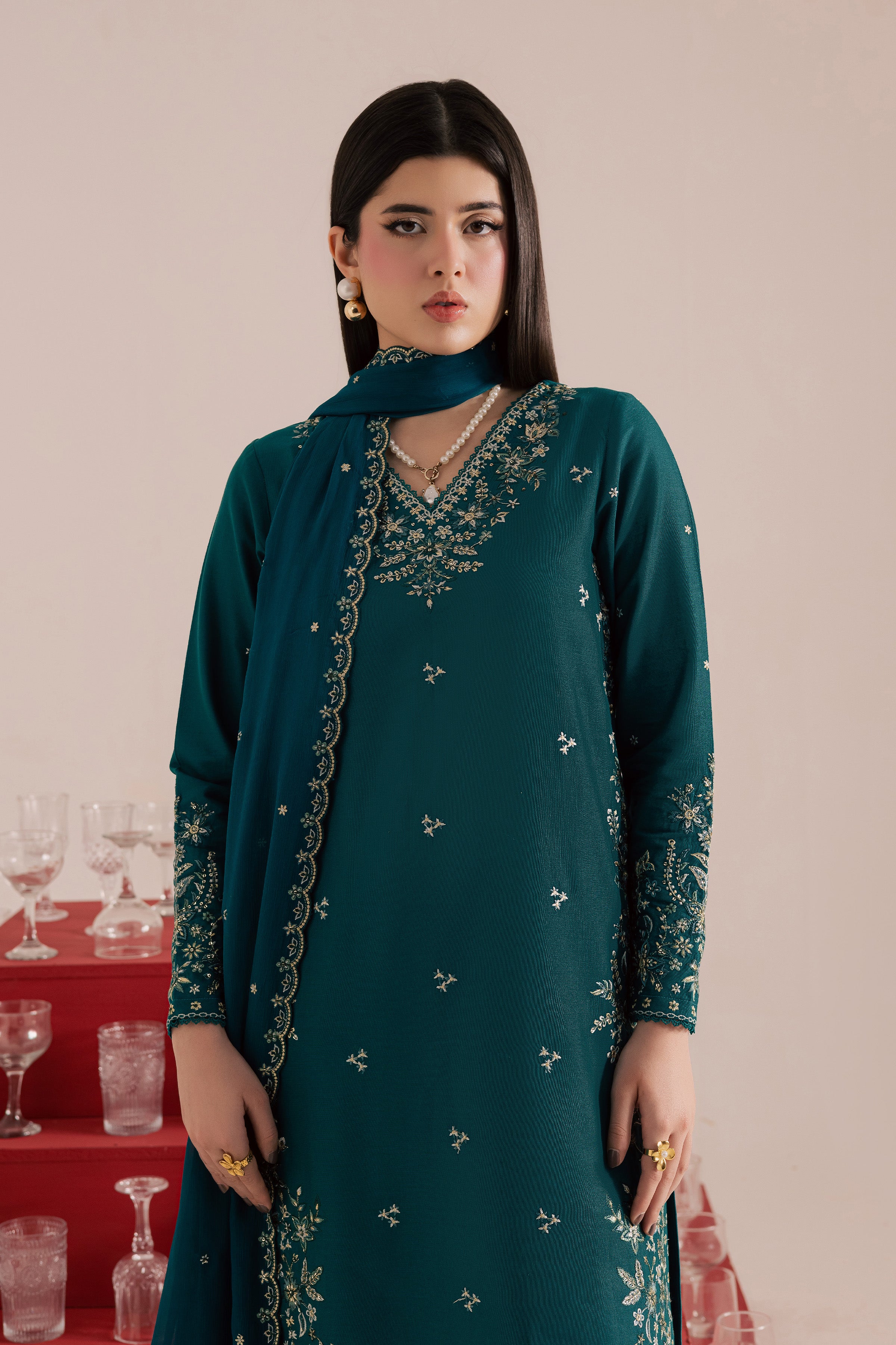 Dark Forest 3Pc - Embroidered Khaddar Dress BATIK WINTER PRET 2025 BATIK XS / Shaded Spruce / Khaddar-S / Shaded Spruce / Khaddar-M / Shaded Spruce / Khaddar-L / Shaded Spruce / Khaddar-XL / Shaded Spruce / Khaddar