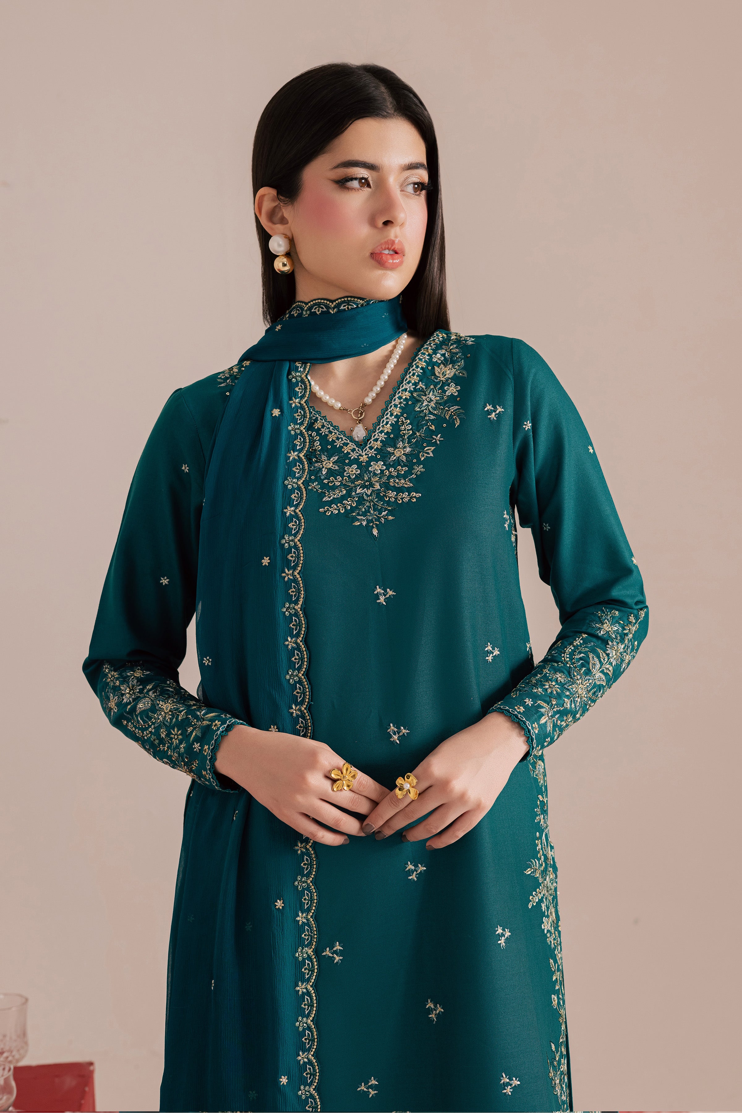 Dark Forest 3Pc - Embroidered Khaddar Dress BATIK WINTER PRET 2025 BATIK XS / Shaded Spruce / Khaddar-S / Shaded Spruce / Khaddar-M / Shaded Spruce / Khaddar-L / Shaded Spruce / Khaddar-XL / Shaded Spruce / Khaddar