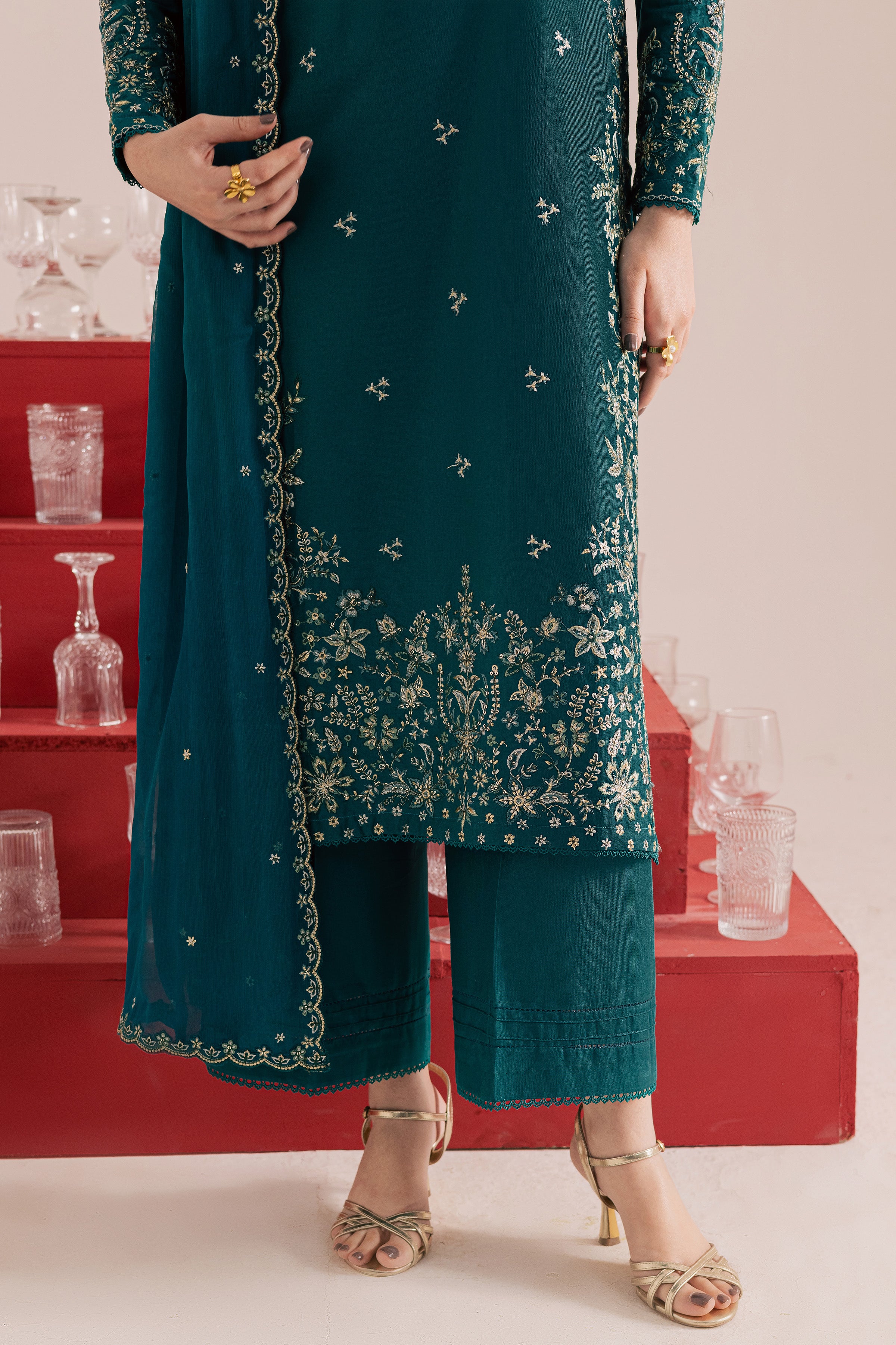 Dark Forest 3Pc - Embroidered Khaddar Dress BATIK WINTER PRET 2025 BATIK XS / Shaded Spruce / Khaddar-S / Shaded Spruce / Khaddar-M / Shaded Spruce / Khaddar-L / Shaded Spruce / Khaddar-XL / Shaded Spruce / Khaddar