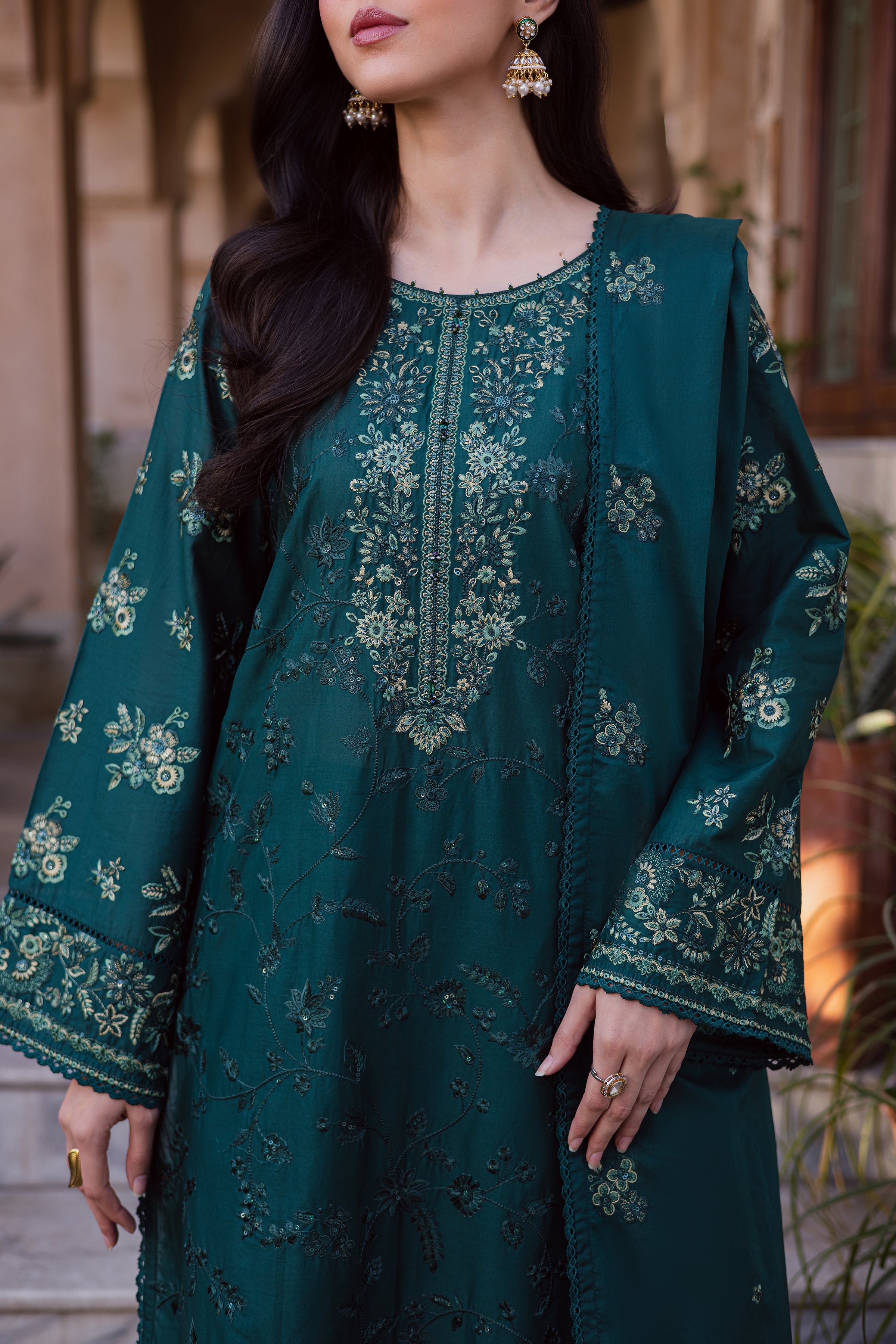 Darosham 3Pc - Festive Embroidered Lawn BATIKEID2026 BATIK XS / Bottle Green / Pima Lawn-S / Bottle Green / Pima Lawn-M / Bottle Green / Pima Lawn-L / Bottle Green / Pima Lawn-XL / Bottle Green / Pima Lawn