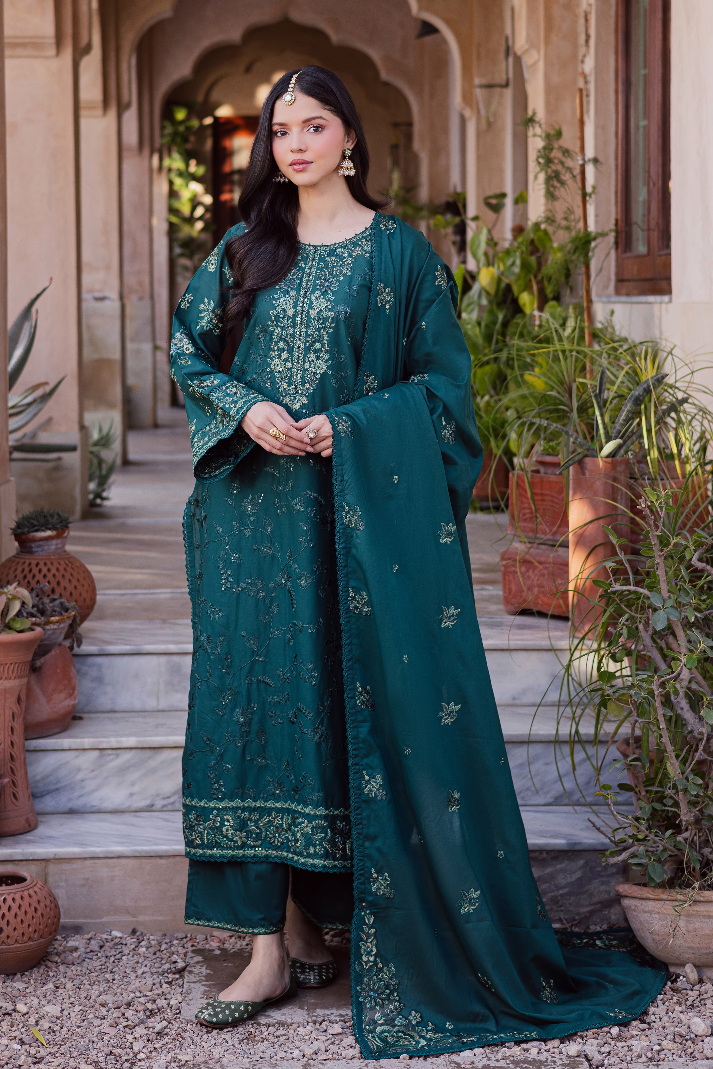 Darosham 3Pc - Festive Embroidered Lawn BATIKEID2026 BATIK XS / Bottle Green / Pima Lawn-S / Bottle Green / Pima Lawn-M / Bottle Green / Pima Lawn-L / Bottle Green / Pima Lawn-XL / Bottle Green / Pima Lawn